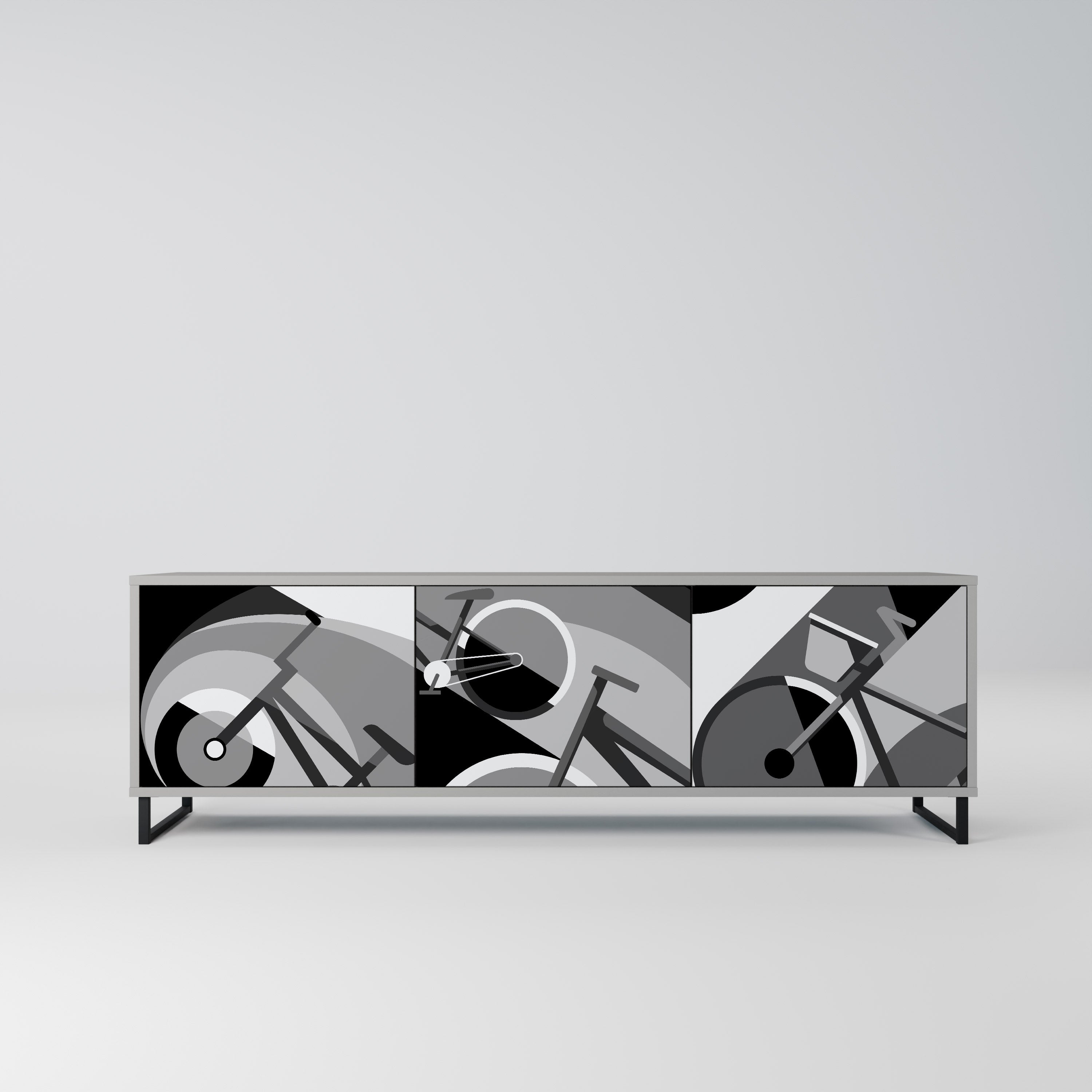 BIKE ENERGY 3-Door TV Stand in Grey Finish