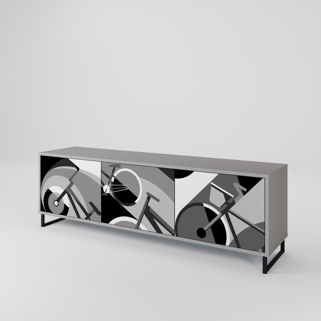 BIKE ENERGY 3-Door TV Stand in Grey Finish