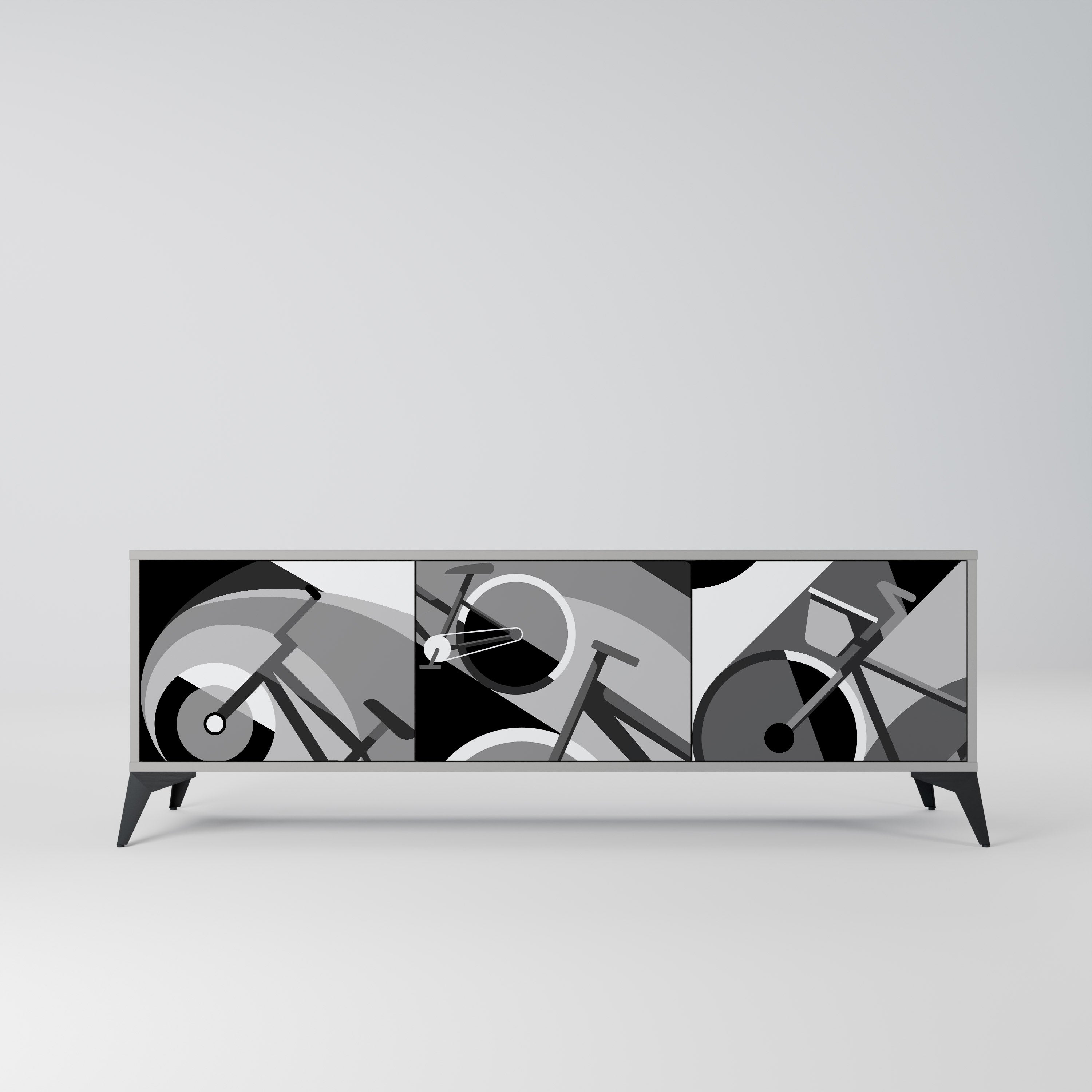 BIKE ENERGY 3-Door TV Stand in Grey Finish