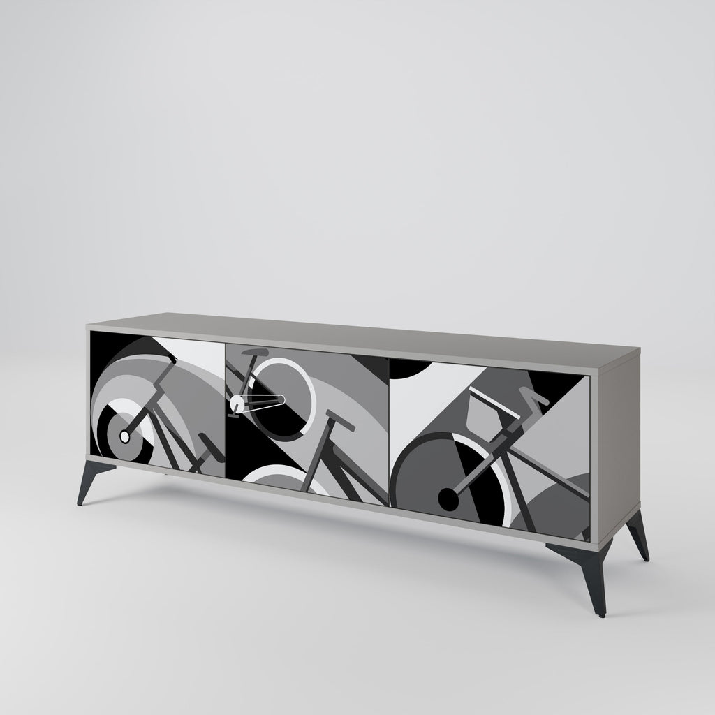 BIKE ENERGY 3-Door TV Stand in Grey Finish