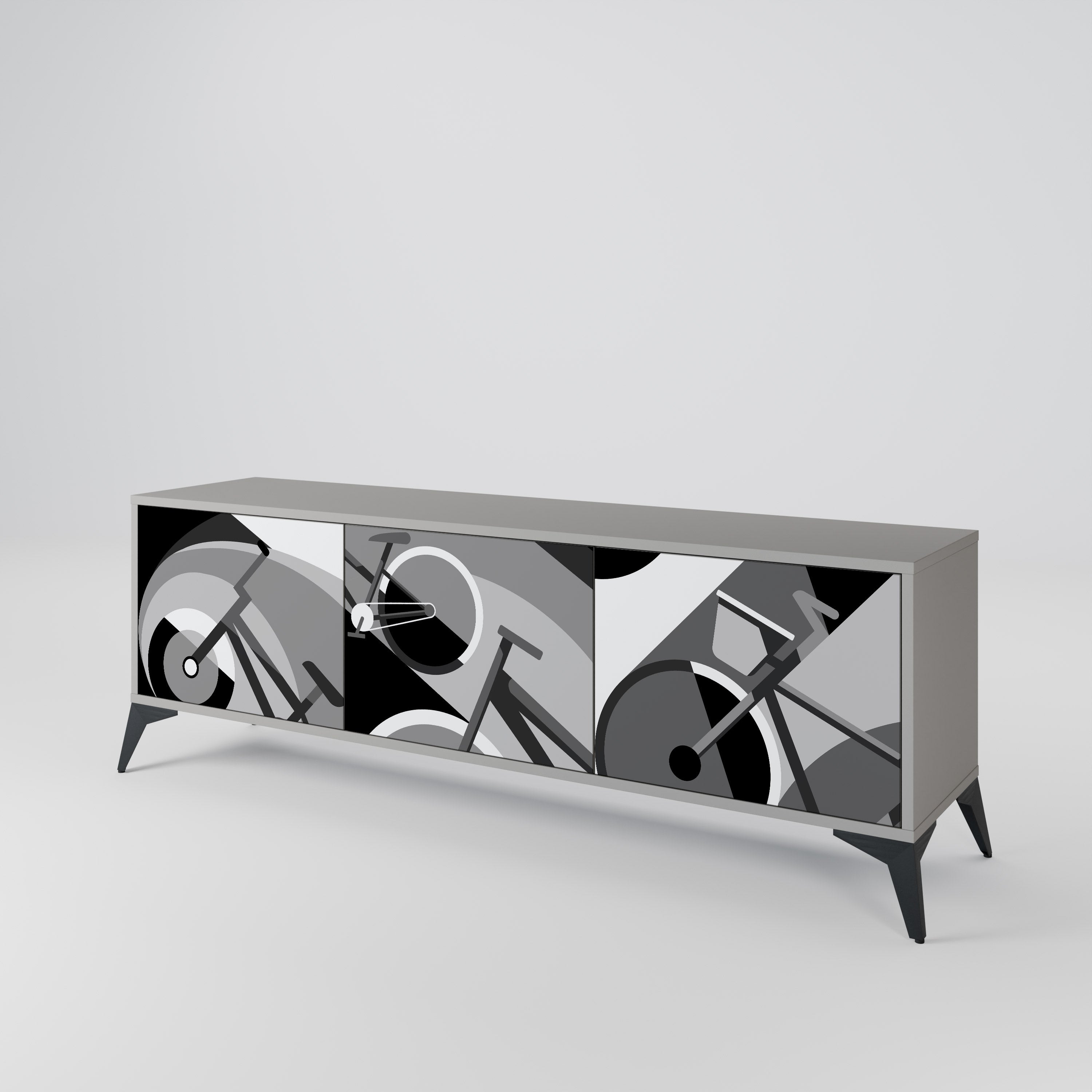 BIKE ENERGY 3-Door TV Stand in Grey Finish