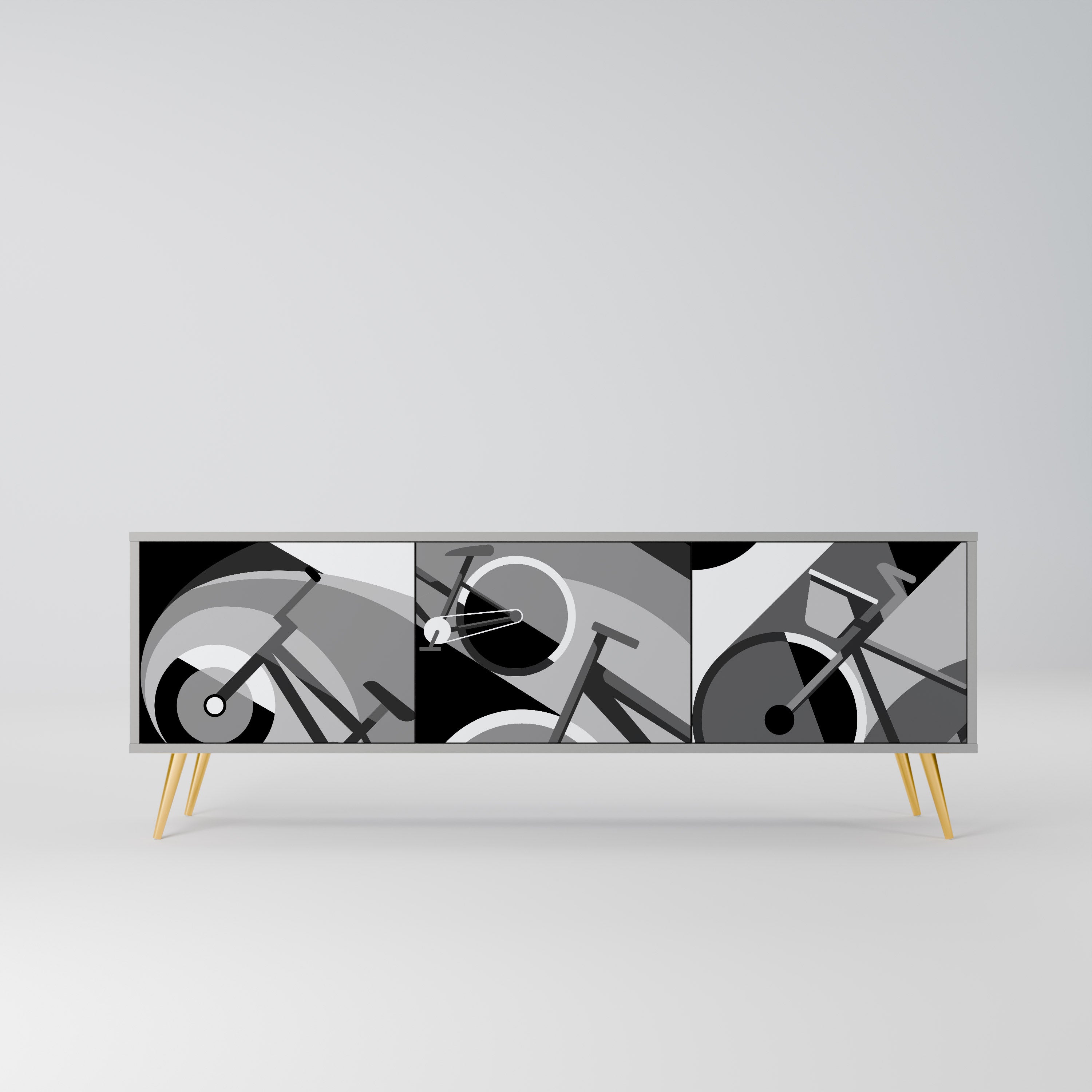 BIKE ENERGY 3-Door TV Stand in Grey Finish