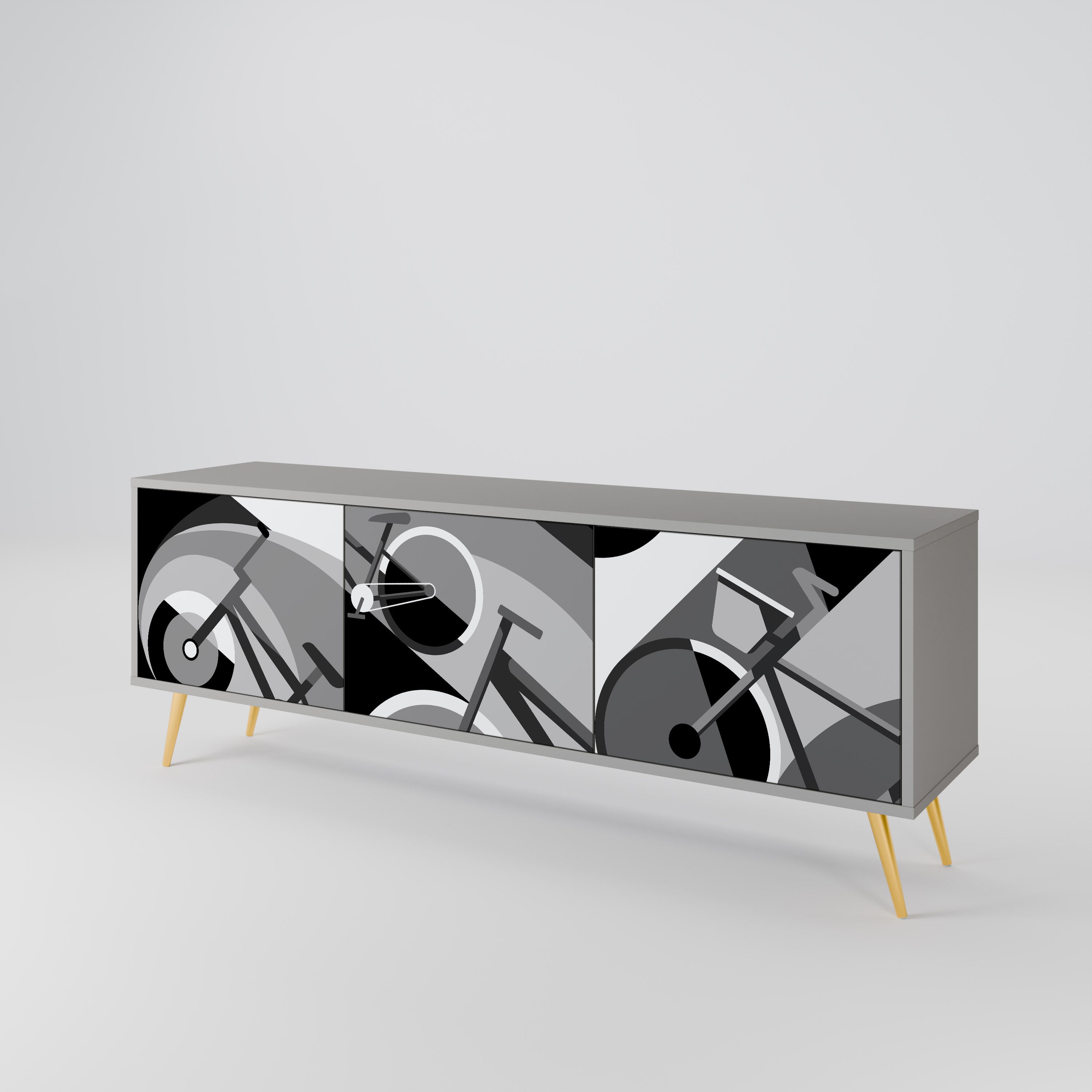 BIKE ENERGY 3-Door TV Stand in Grey Finish