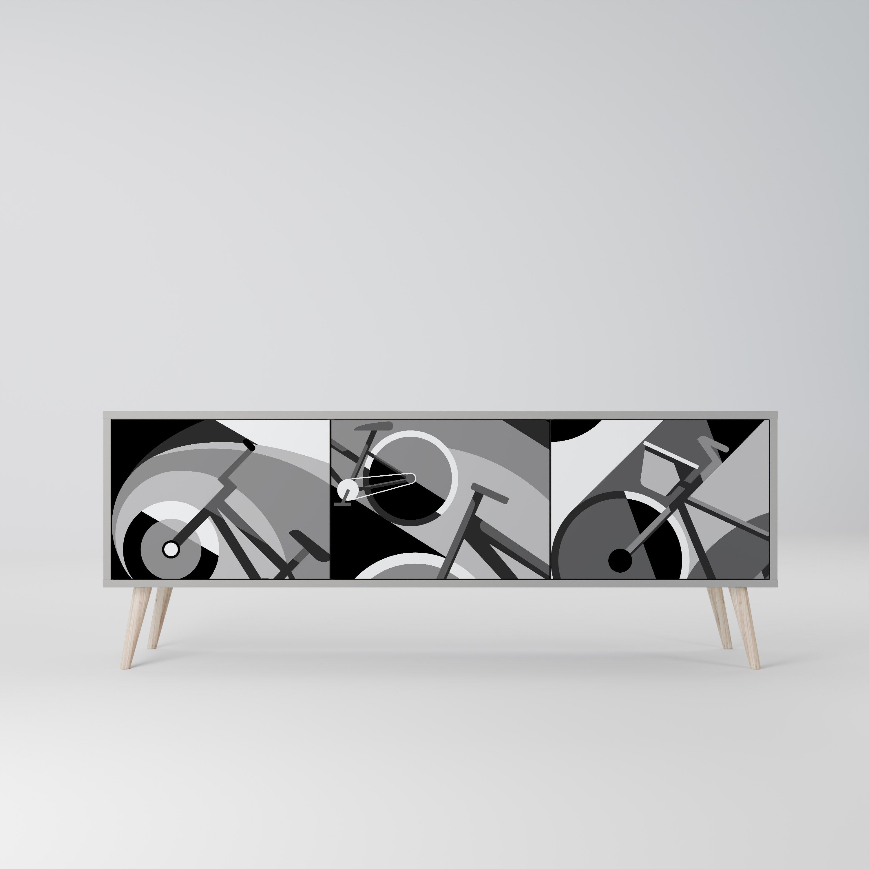 BIKE ENERGY 3-Door TV Stand in Grey Finish