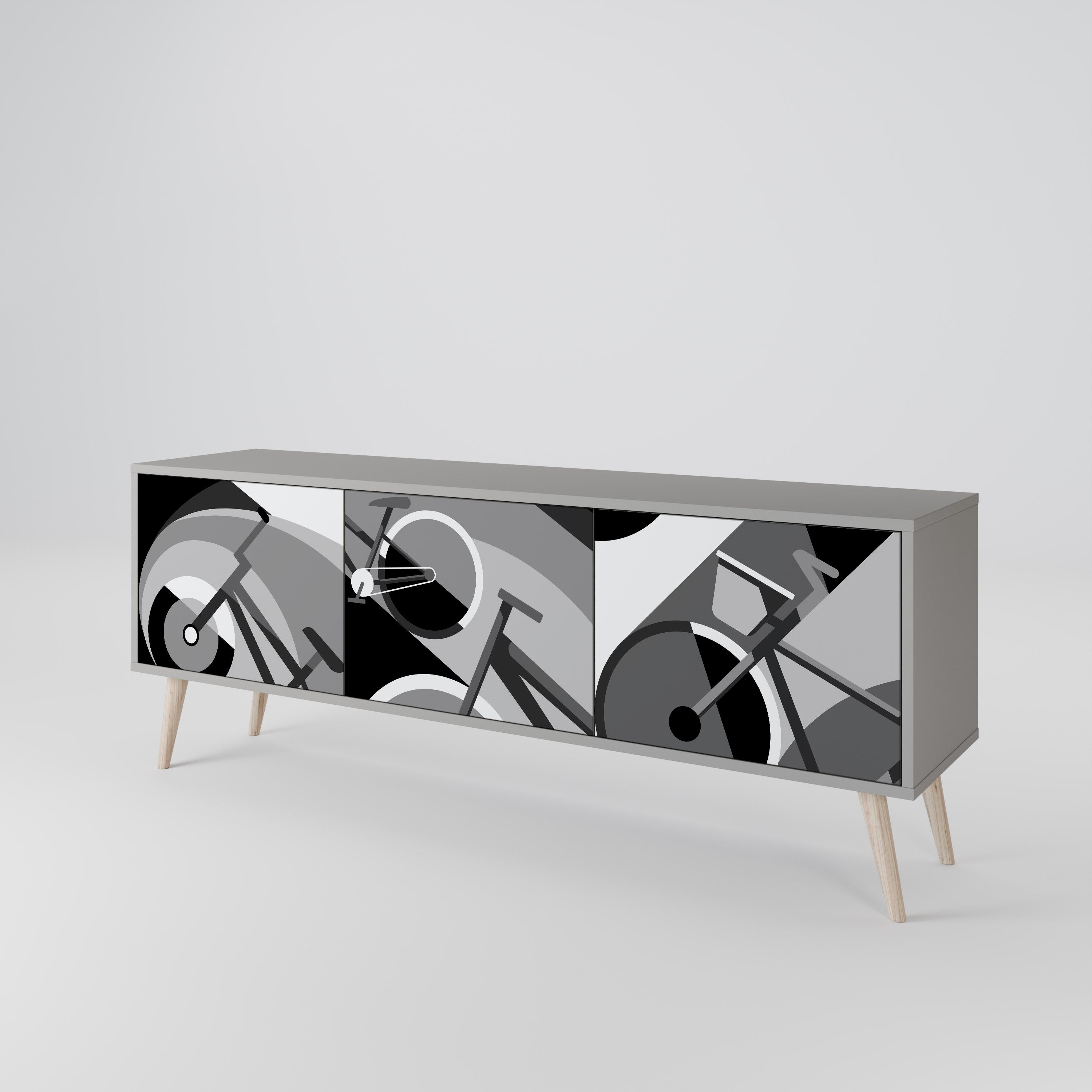 BIKE ENERGY 3-Door TV Stand in Grey Finish