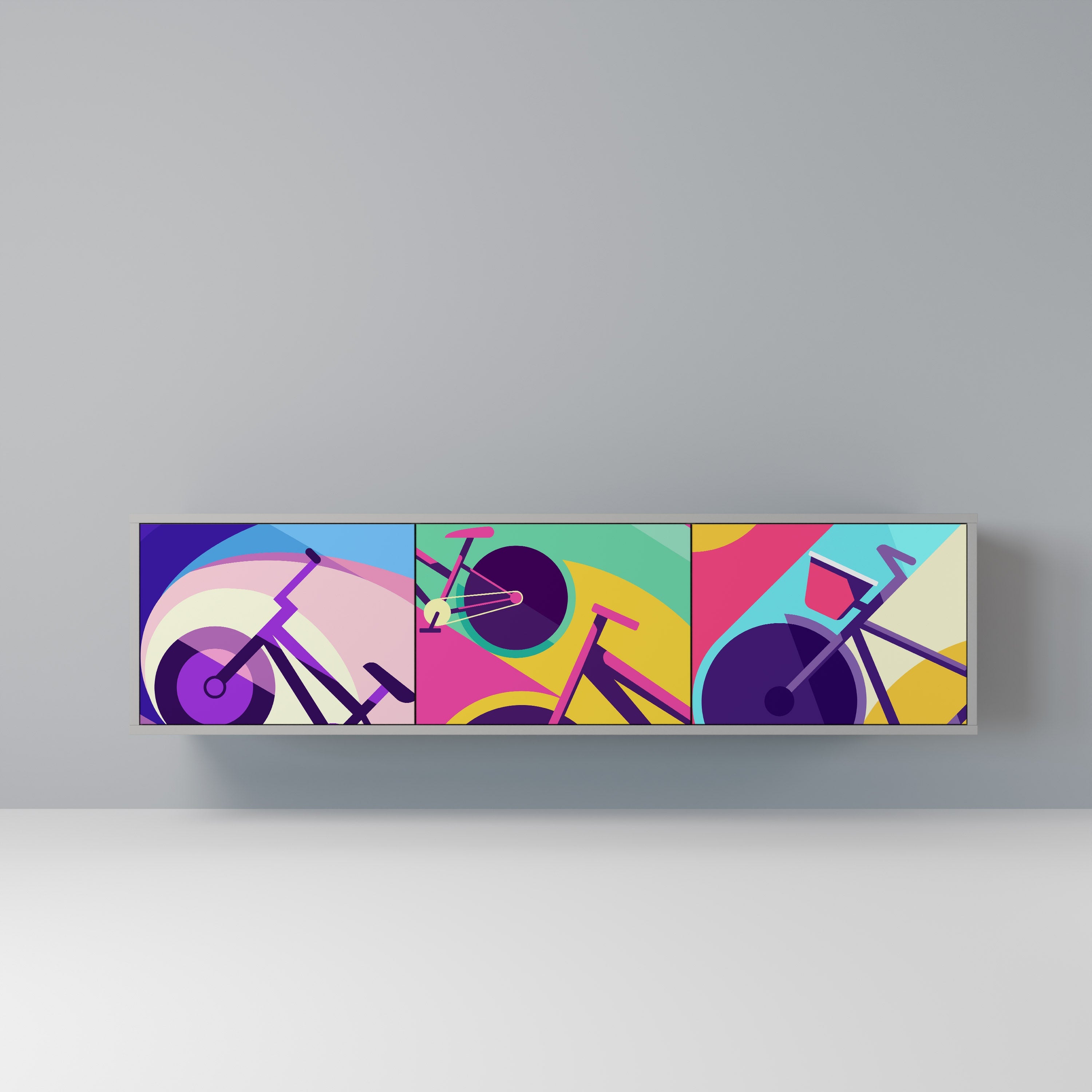 BIKE DREAMS 3-Door TV Stand in Grey Finish