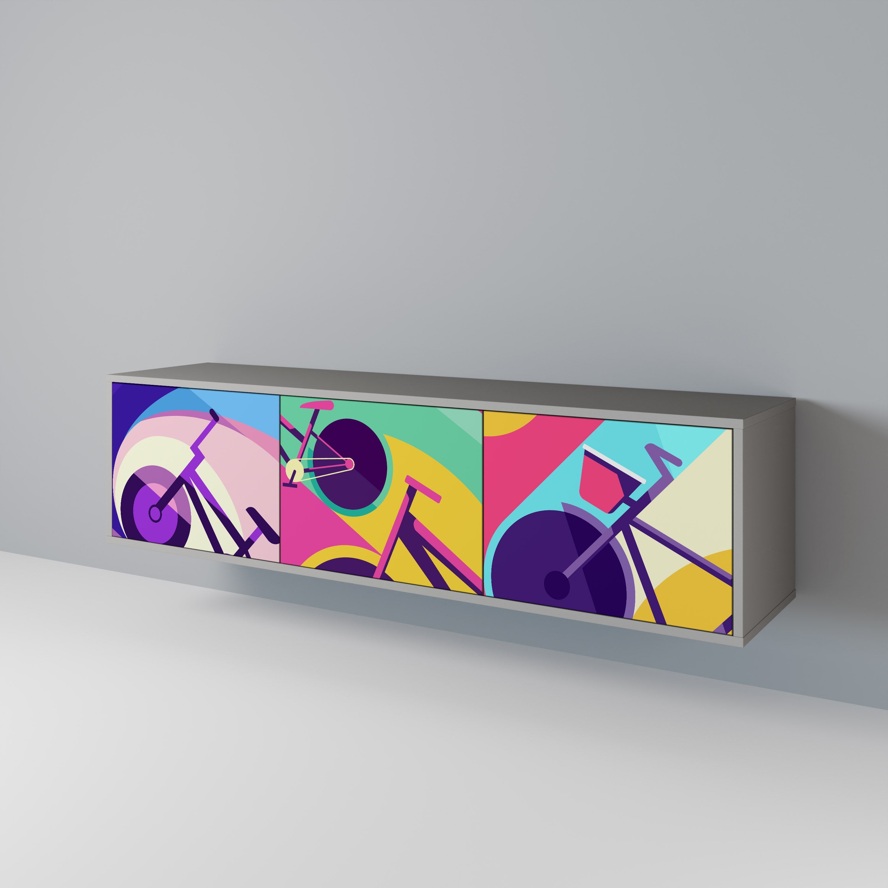 BIKE DREAMS 3-Door TV Stand in Grey Finish