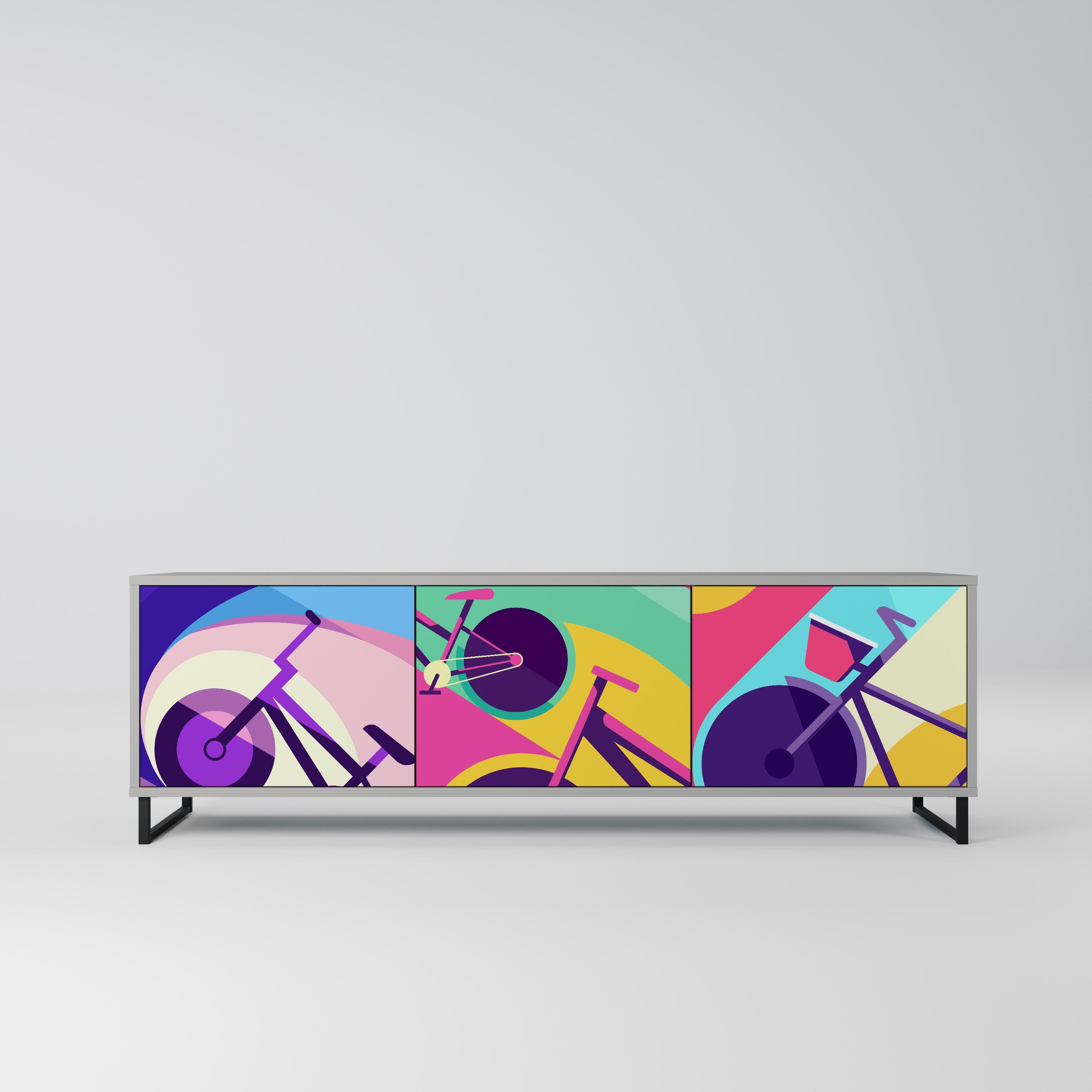 BIKE DREAMS 3-Door TV Stand in Grey Finish