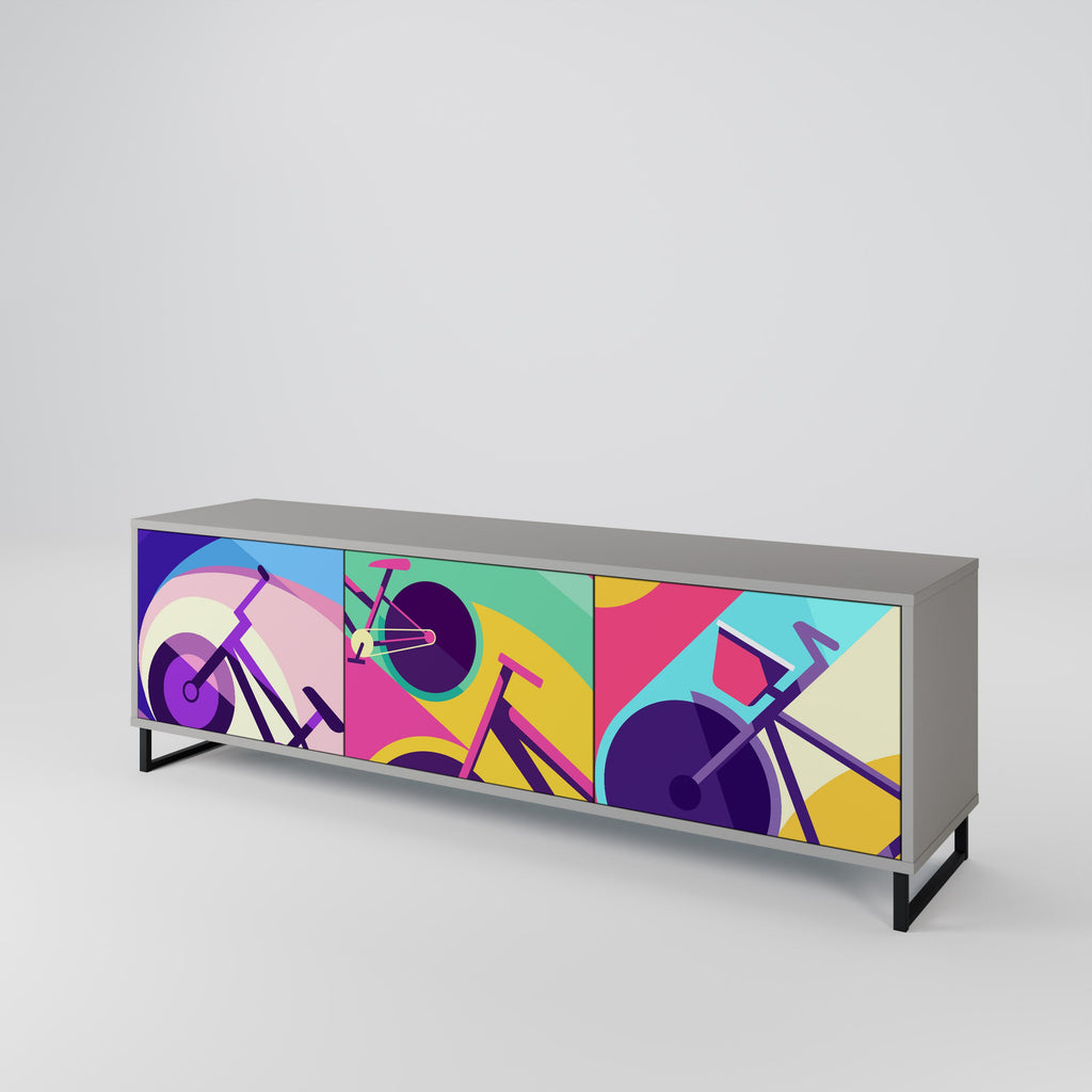 BIKE DREAMS 3-Door TV Stand in Grey Finish