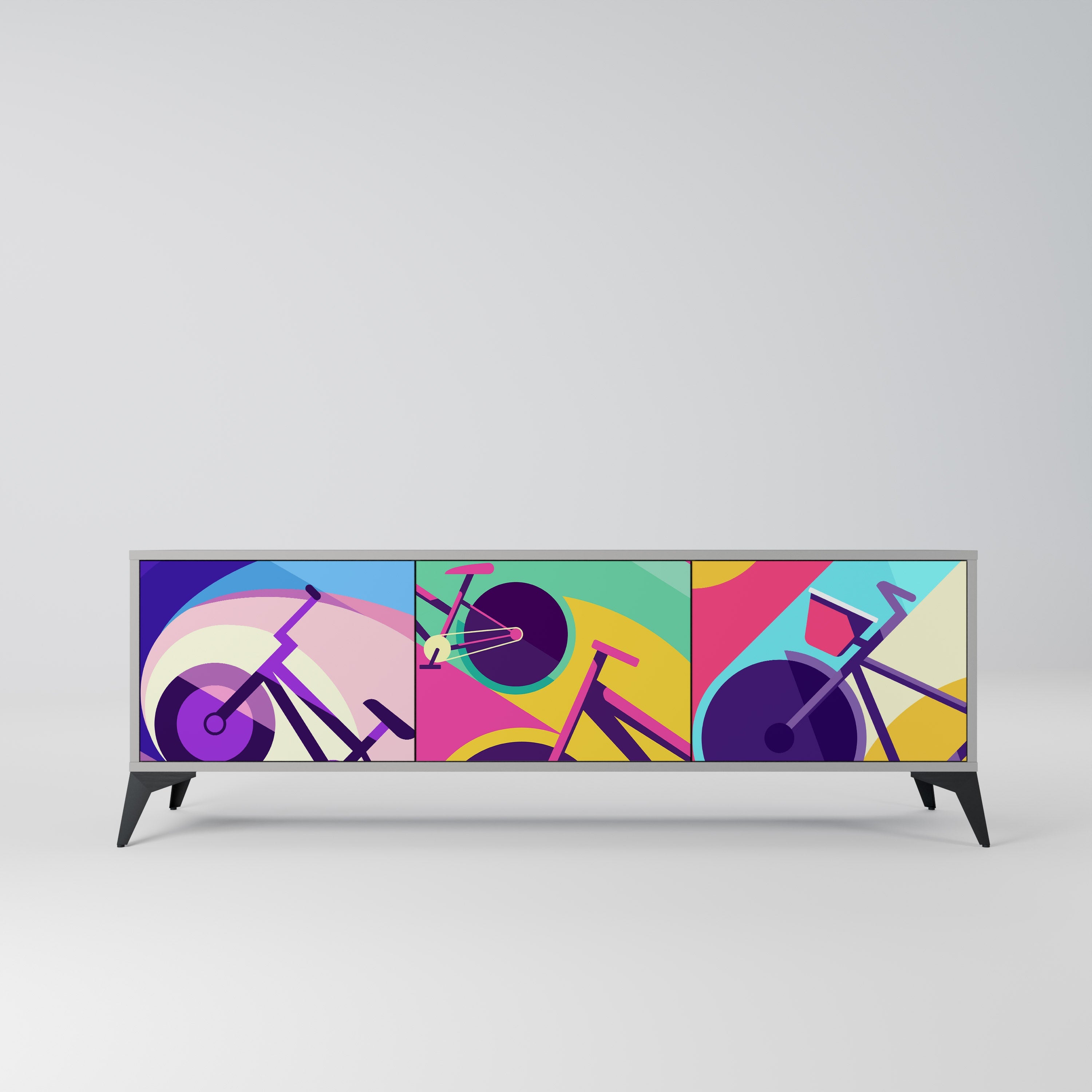 BIKE DREAMS 3-Door TV Stand in Grey Finish