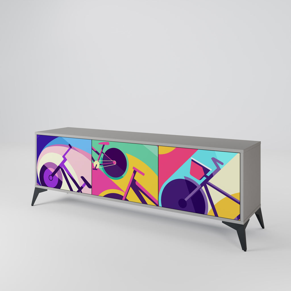 BIKE DREAMS 3-Door TV Stand in Grey Finish