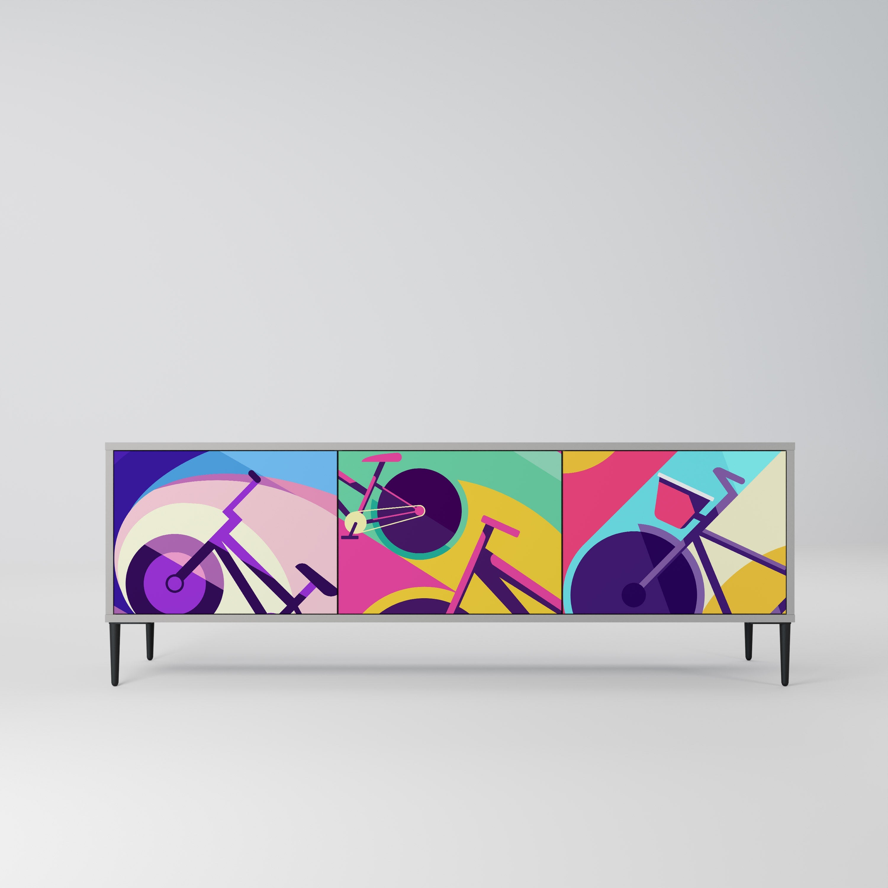 BIKE DREAMS 3-Door TV Stand in Grey Finish