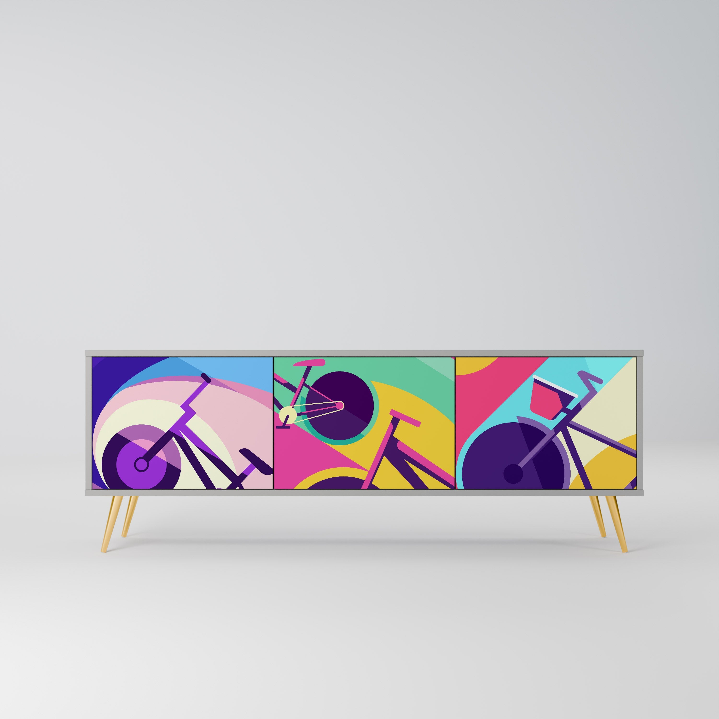 BIKE DREAMS 3-Door TV Stand in Grey Finish