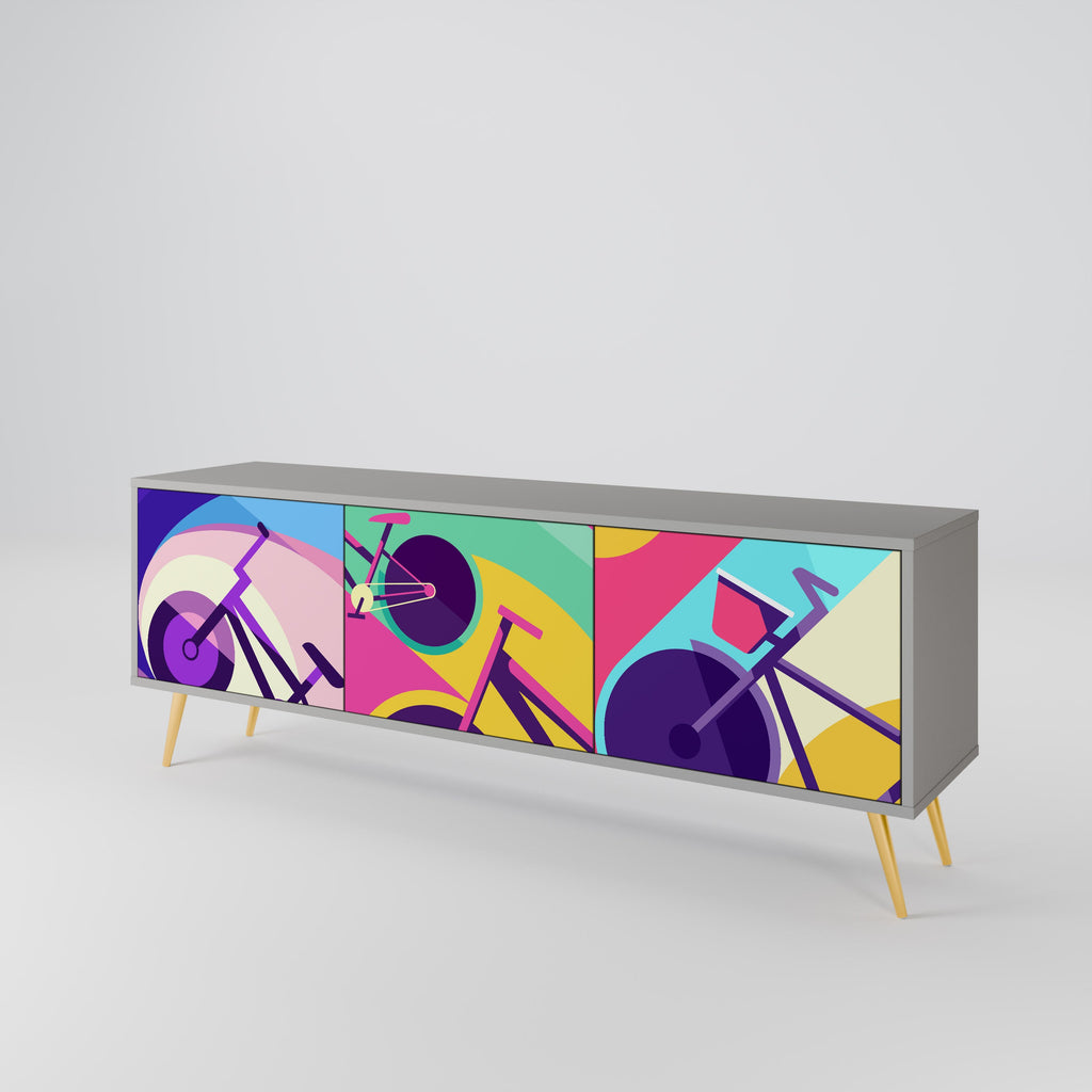 BIKE DREAMS 3-Door TV Stand in Grey Finish