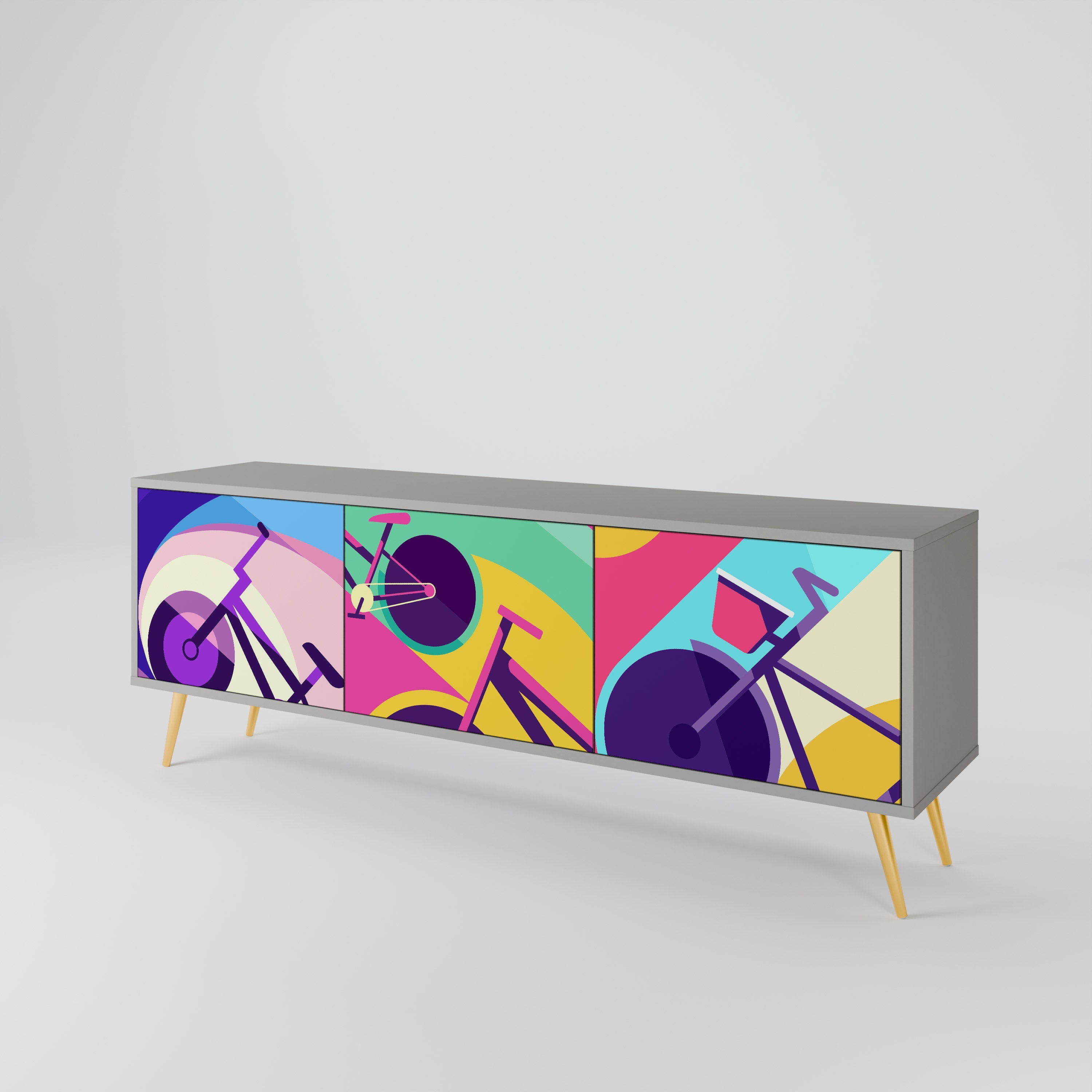 BIKE DREAMS 3-Door TV Stand in Grey Finish