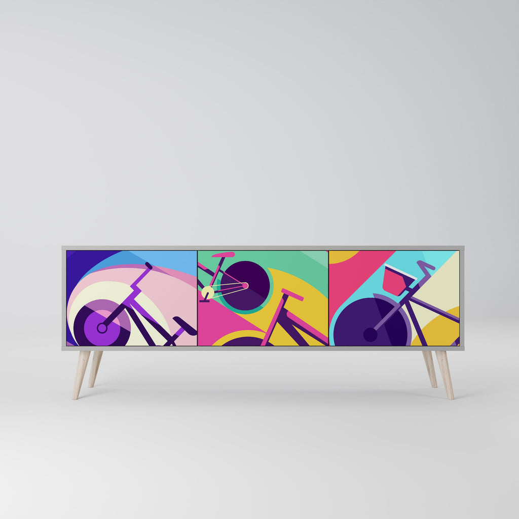 BIKE DREAMS 3-Door TV Stand in Grey Finish