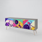 BIKE DREAMS 3-Door TV Stand in Grey Finish