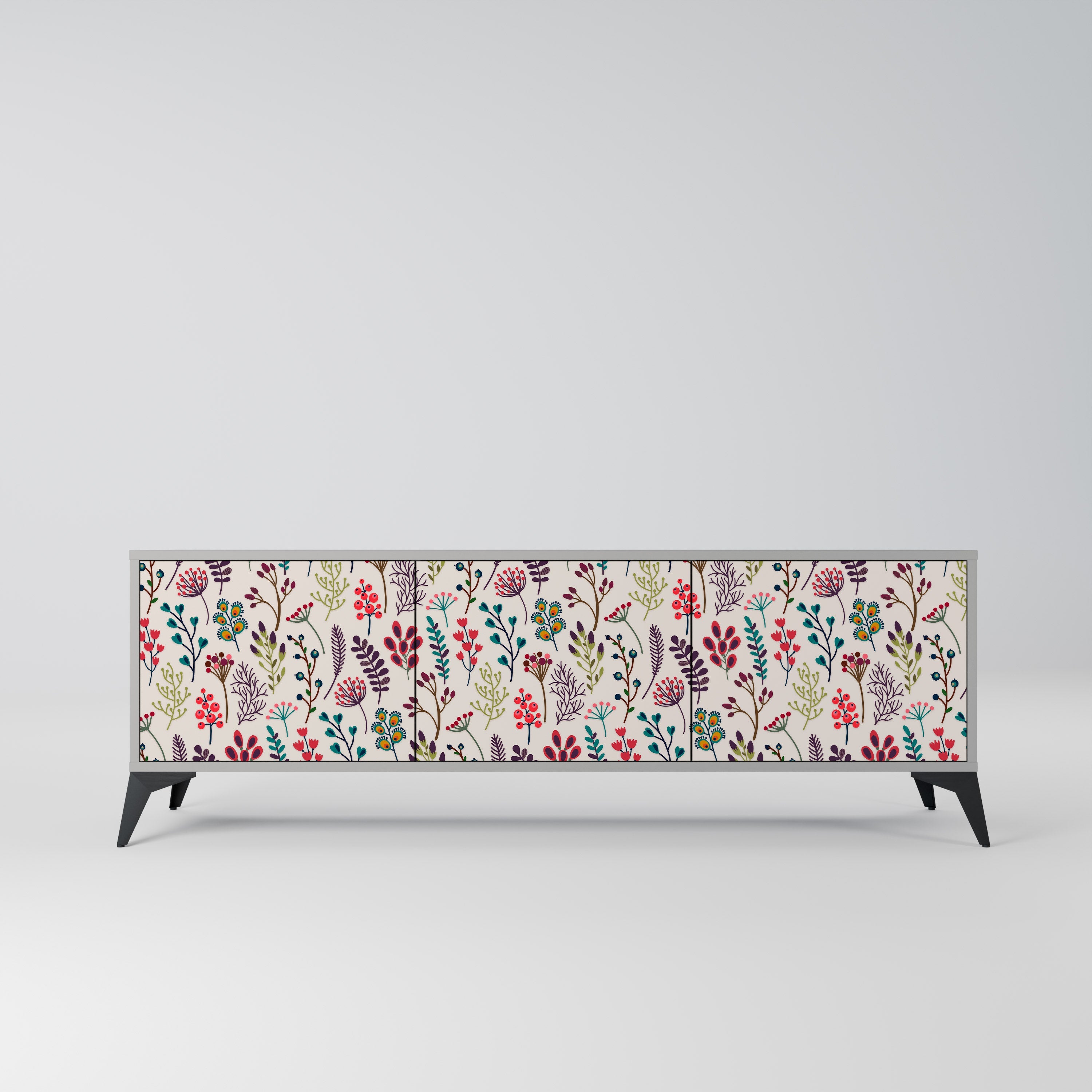 AUTUMN SUNDRIES 3-Door TV Stand in Grey Finish