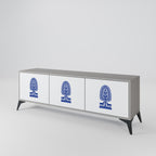 POLISH FOLK ART 3-Door TV Stand in Grey Finish