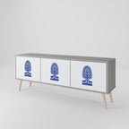 POLISH FOLK ART 3-Door TV Stand in Grey Finish