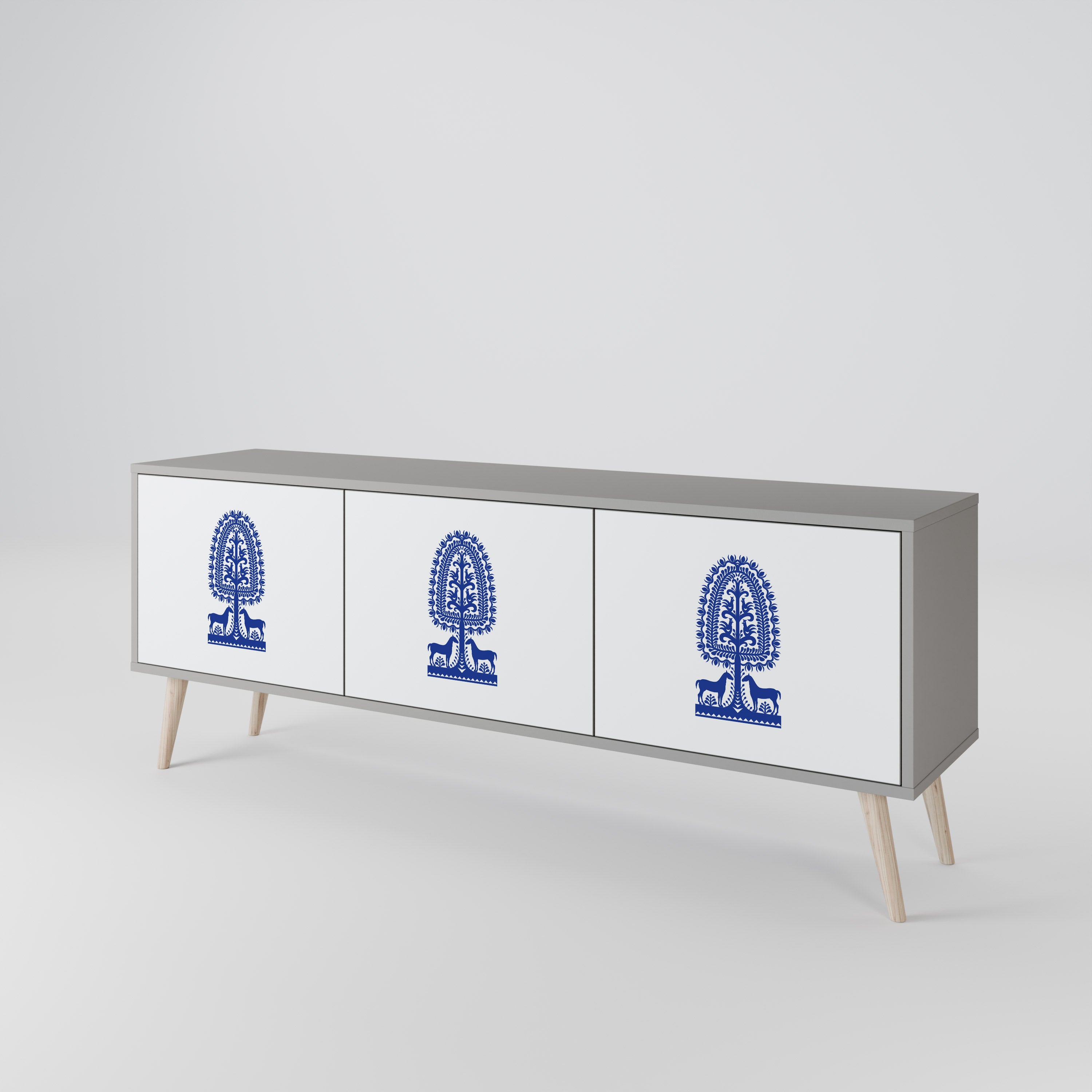 POLISH FOLK ART 3-Door TV Cabinet