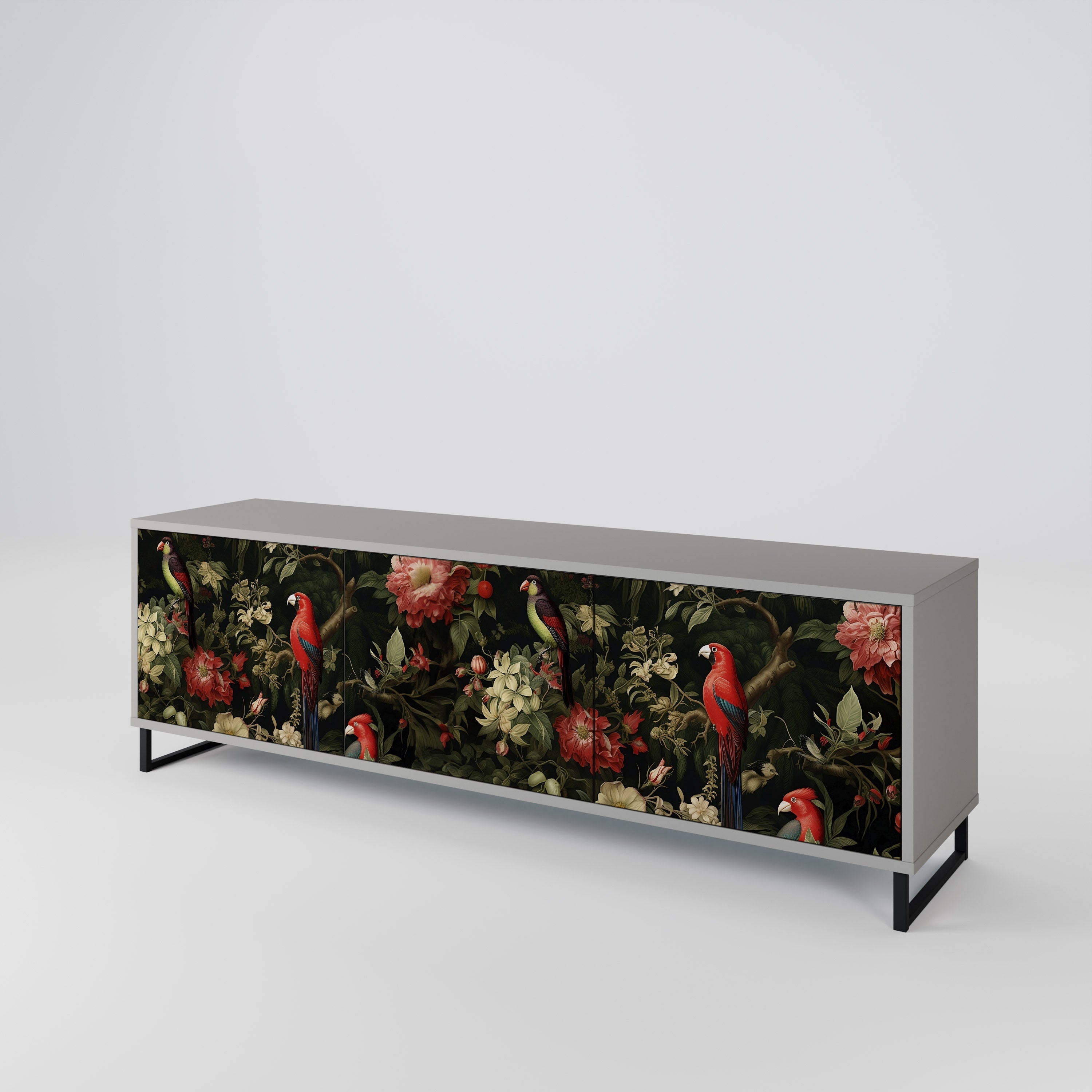 AVIAN GREENERY 3-Door TV Stand in Grey Finish