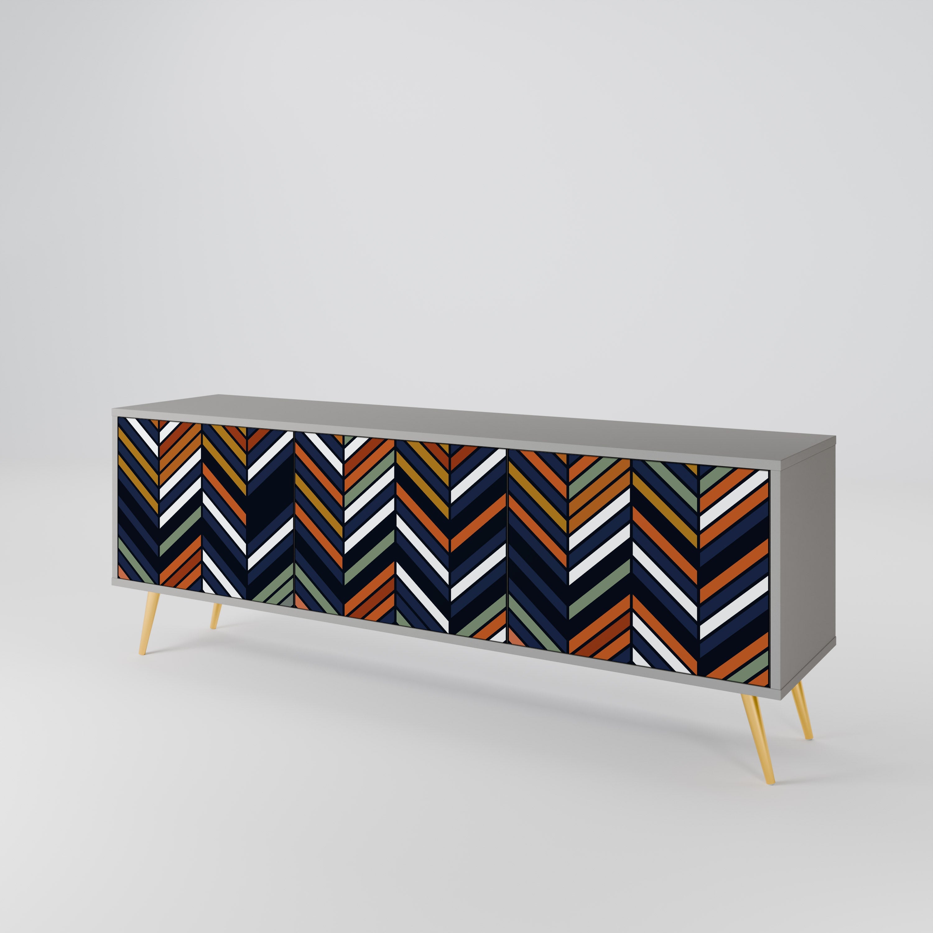 VIBRANT PATCHWORK TV-Lowboard mit 3 Türen in Grau