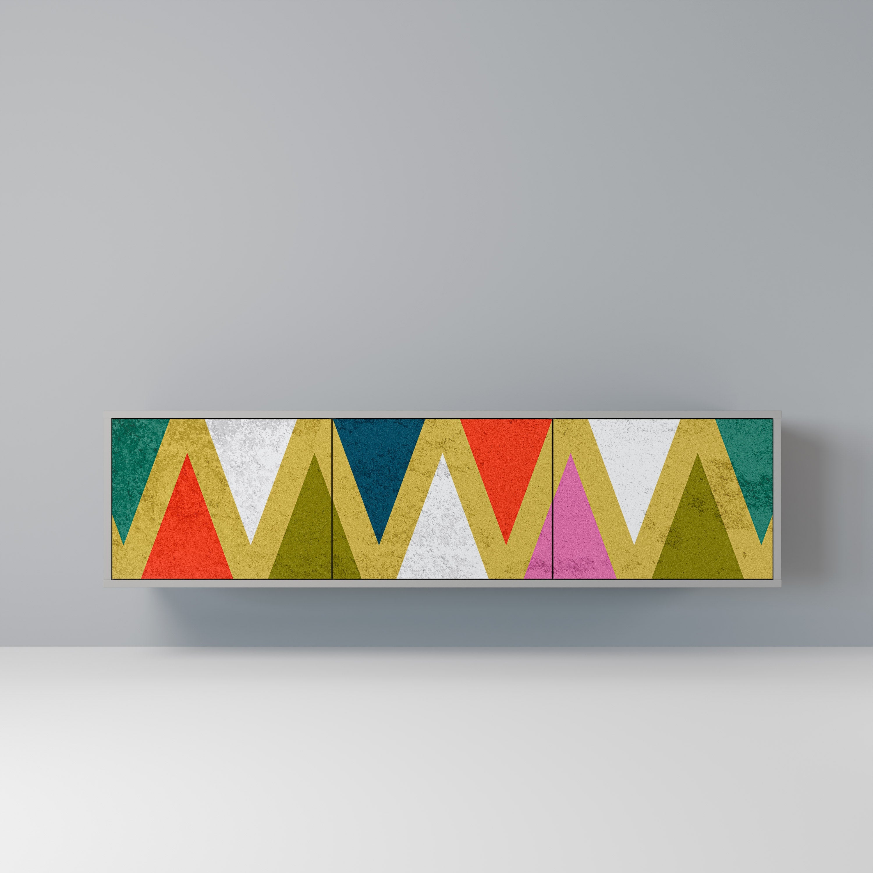 COLORFUL TRIANGLES TV-Lowboard mit 3 Türen in Grau