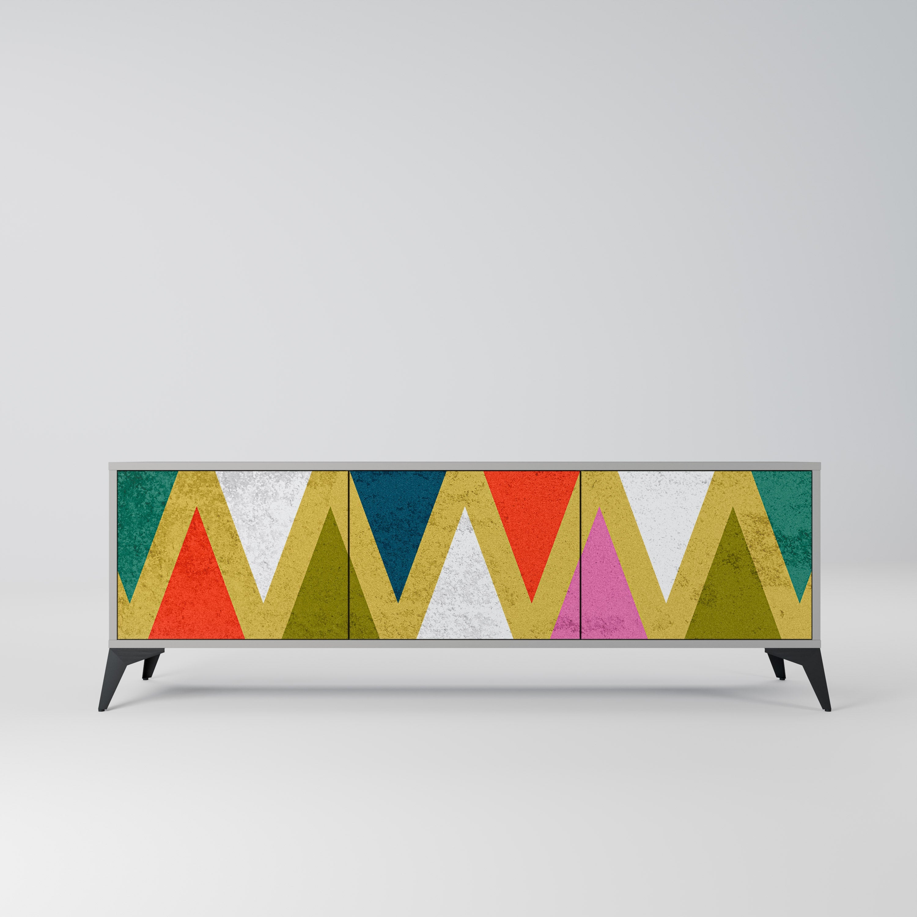 COLORFUL TRIANGLES TV-Lowboard mit 3 Türen in Grau