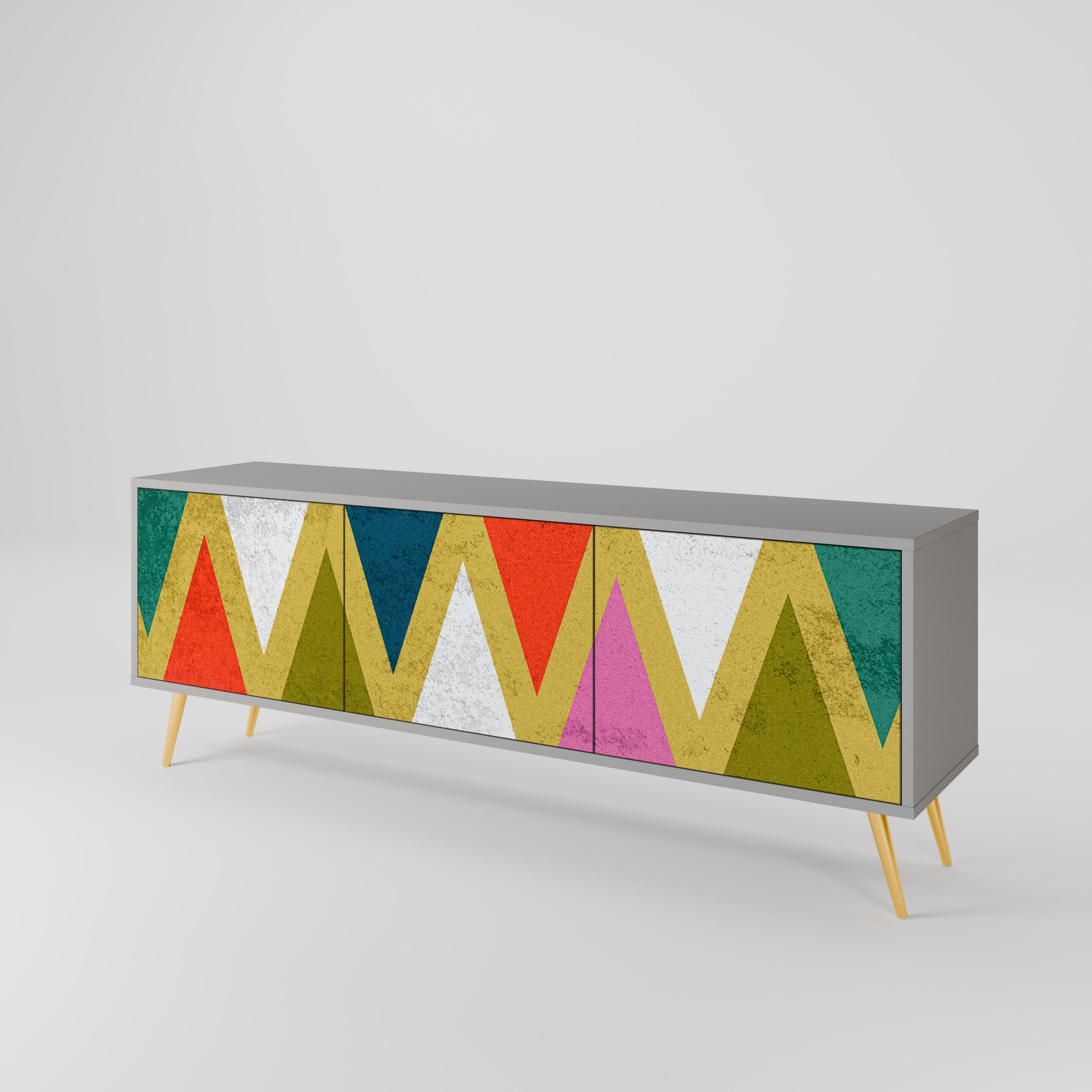 COLORFUL TRIANGLES TV-Lowboard mit 3 Türen in Grau