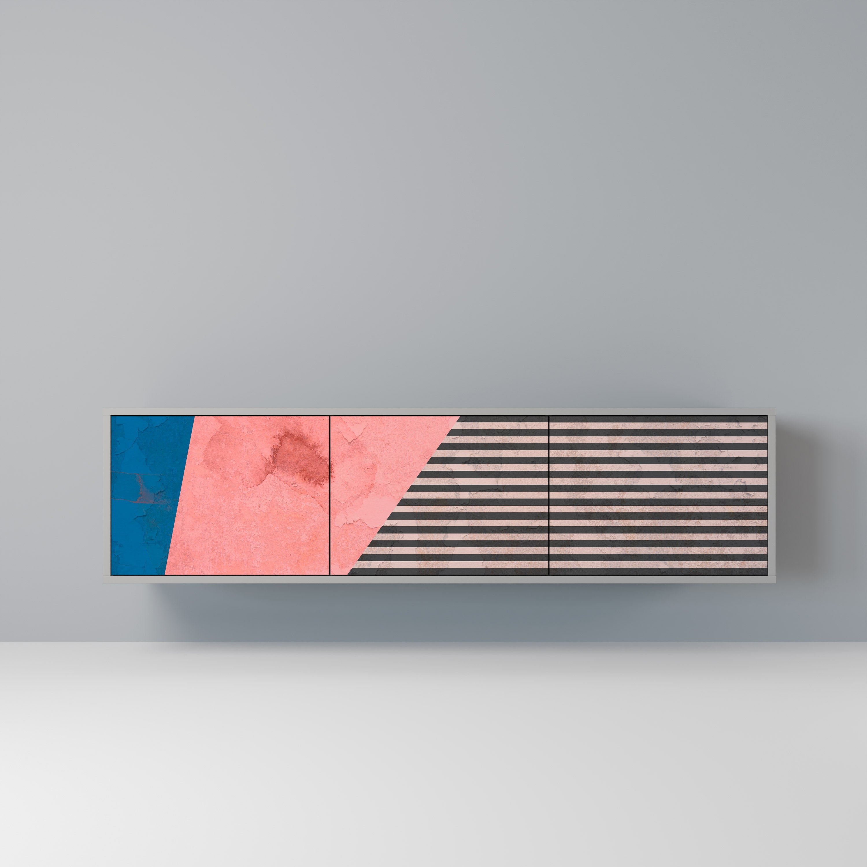 GLAMOROUS STRIPE TV-Lowboard mit 3 Türen in Grau