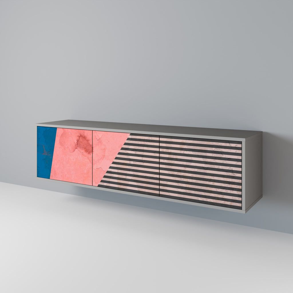 GLAMOROUS STRIPE TV-Lowboard mit 3 Türen in Grau