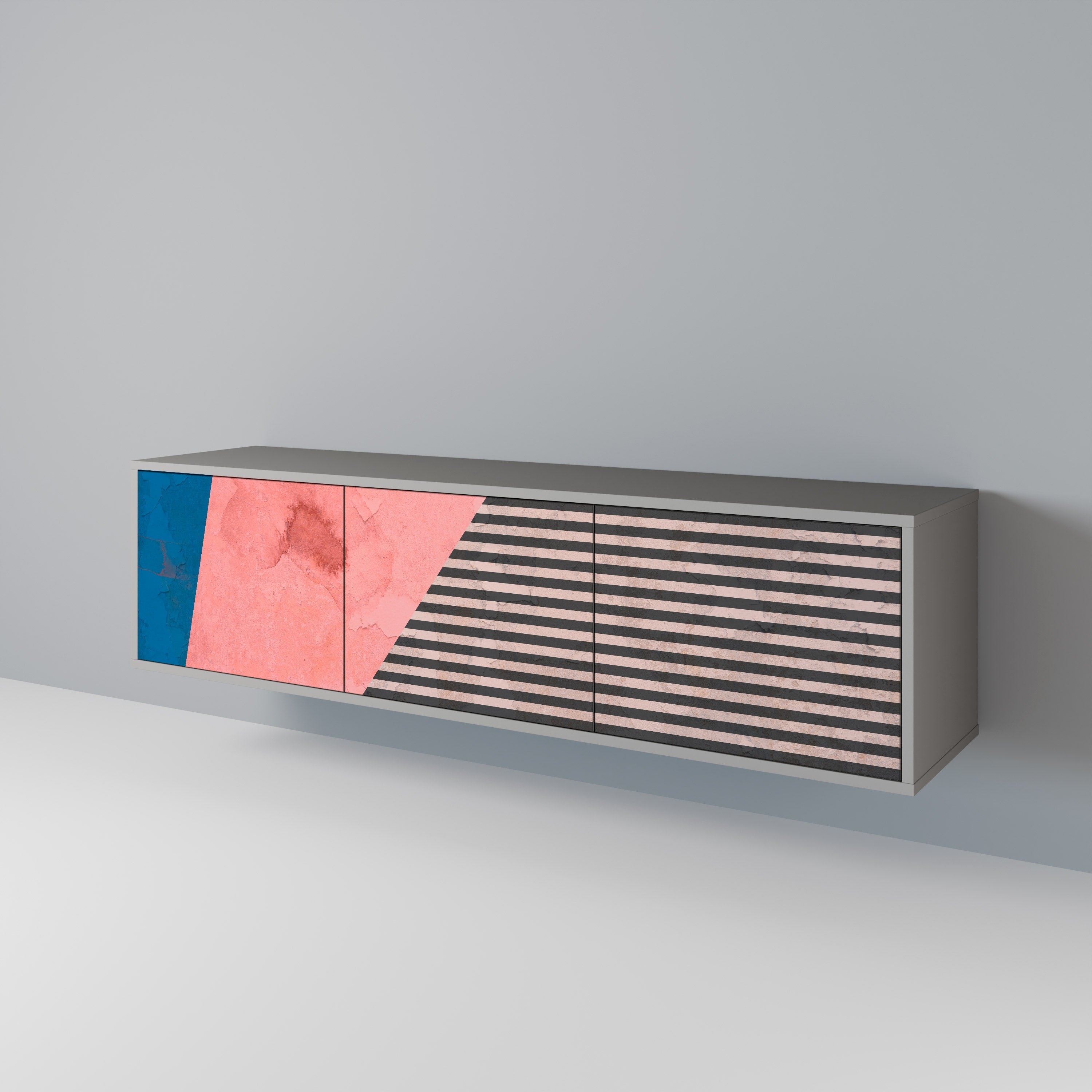 GLAMOROUS STRIPE TV-Lowboard mit 3 Türen in Grau