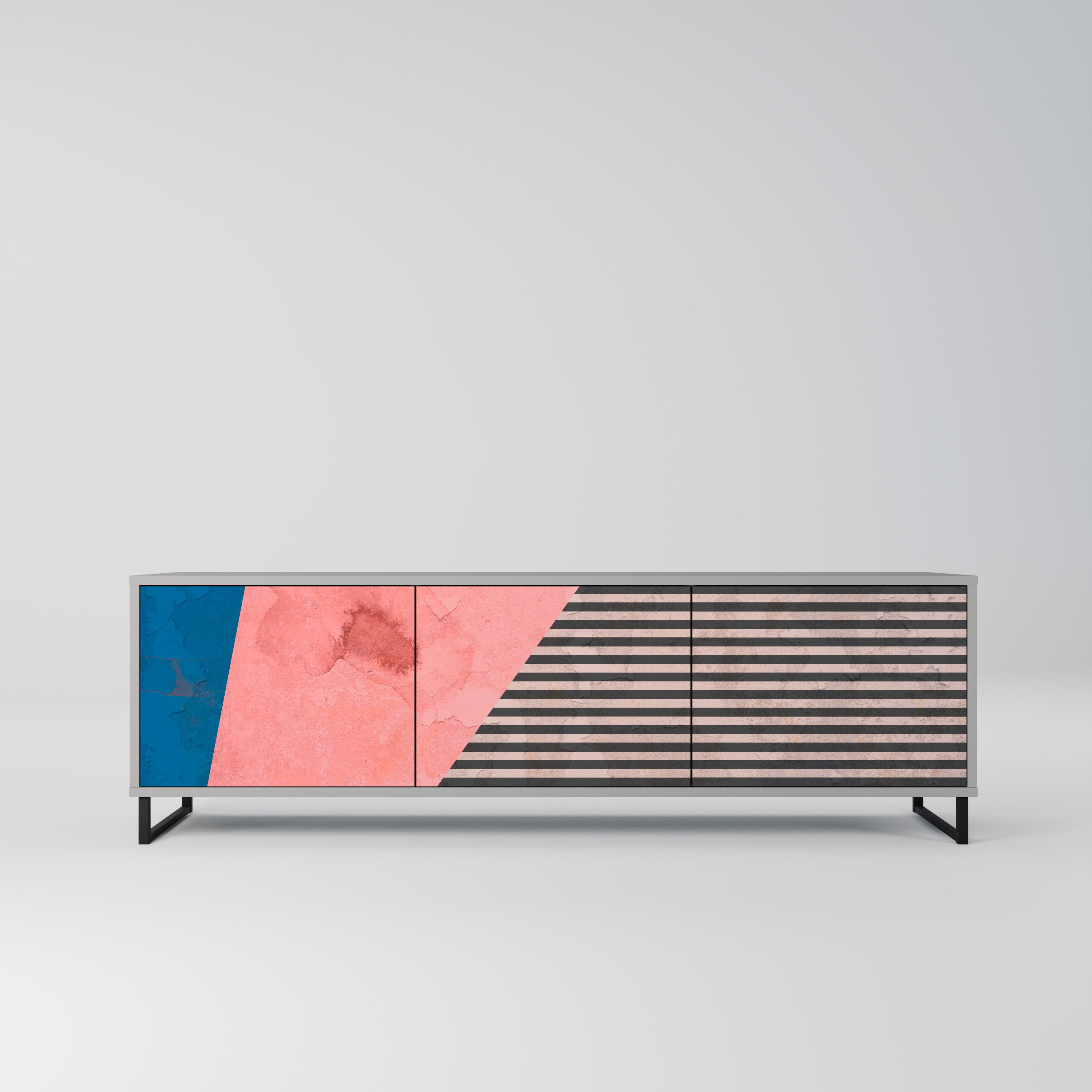 GLAMOROUS STRIPE TV-Lowboard mit 3 Türen in Grau