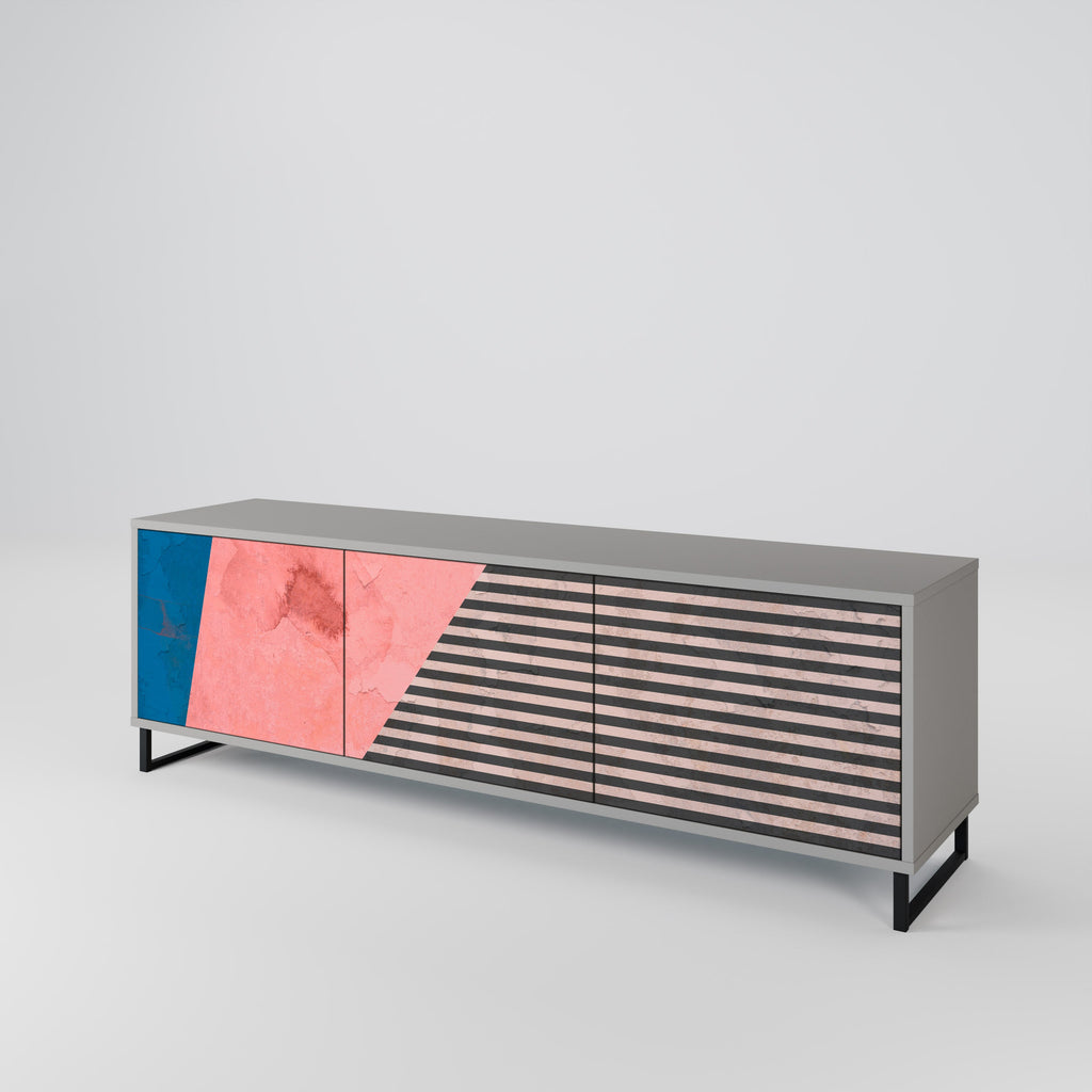 GLAMOROUS STRIPE TV-Lowboard mit 3 Türen in Grau