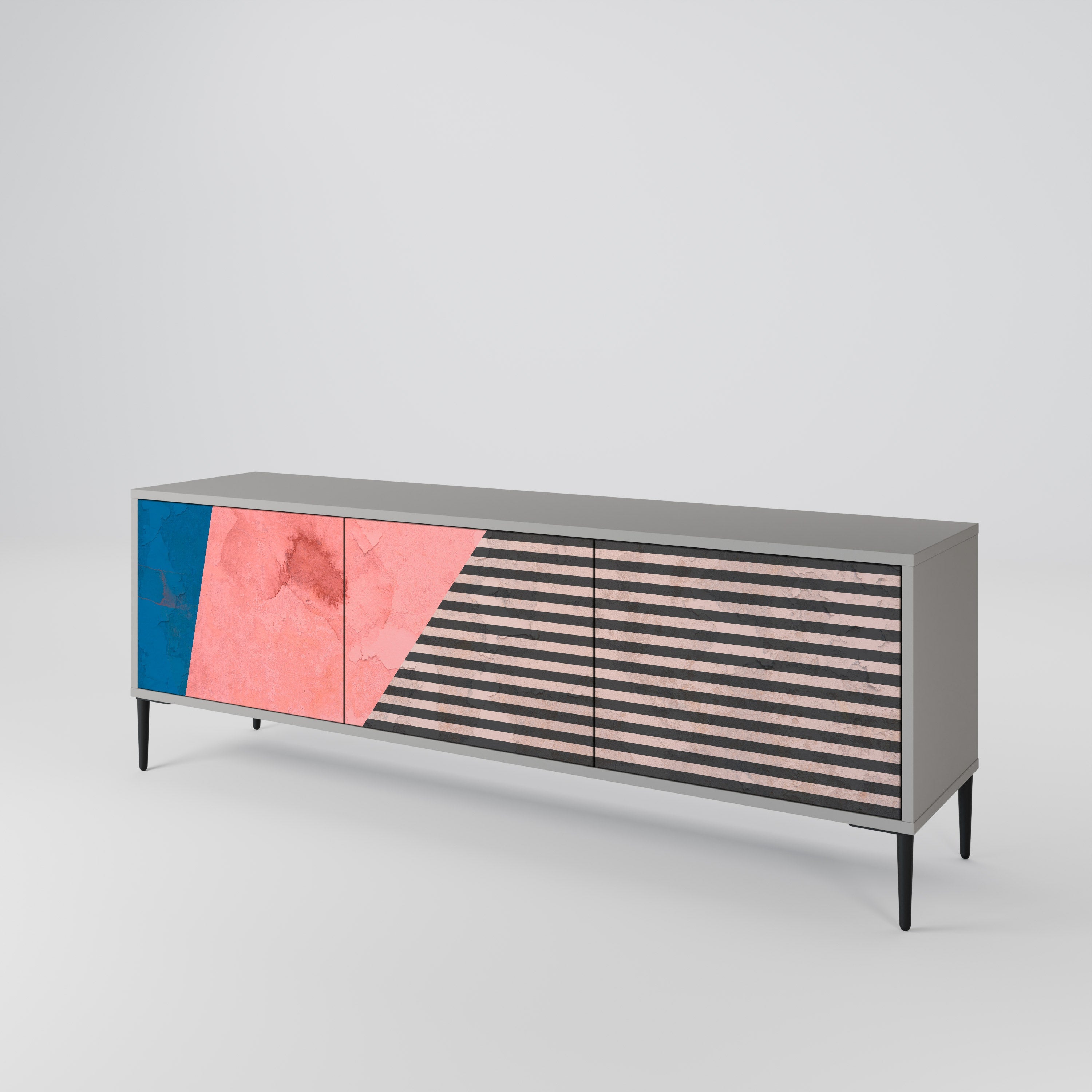 GLAMOROUS STRIPE TV-Lowboard mit 3 Türen in Grau