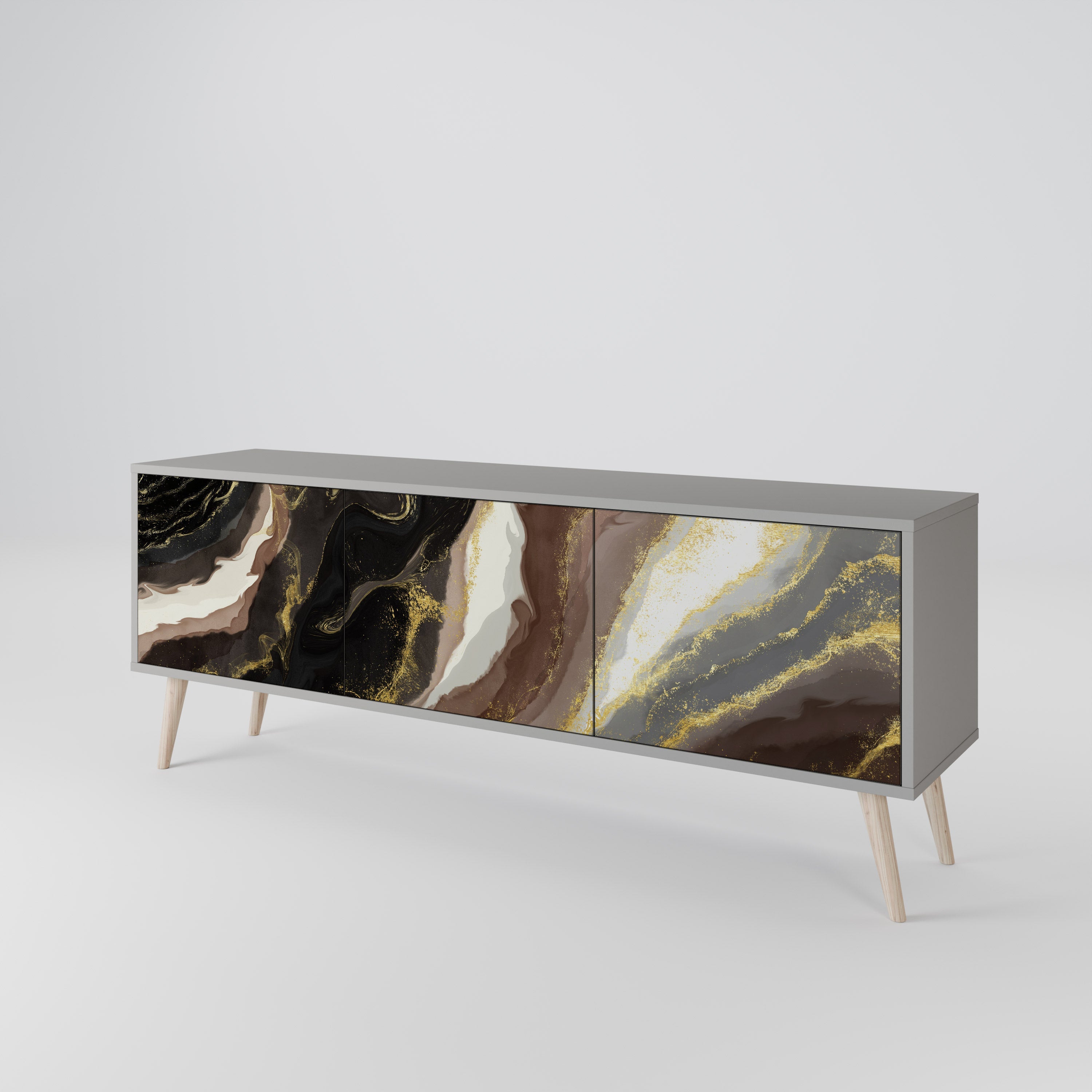 GOLD DUST TV-Lowboard mit 3 Türen in Grau