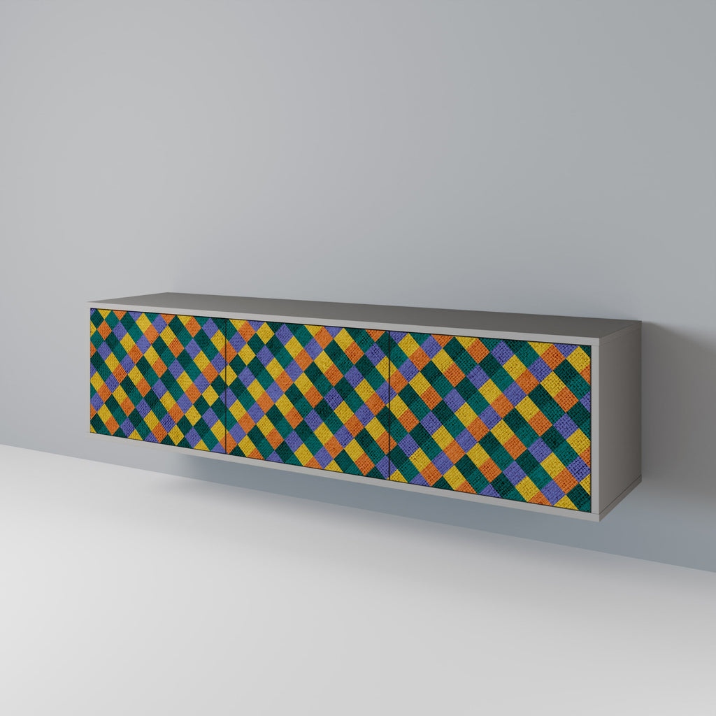 PAINTED SQUARES MIX TV-Lowboard mit 3 Türen in Grau