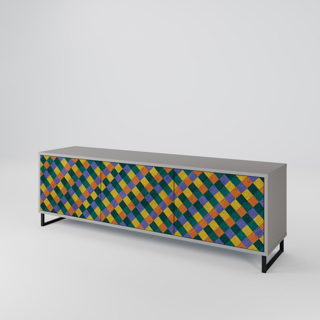 PAINTED SQUARES MIX TV-Lowboard mit 3 Türen in Grau