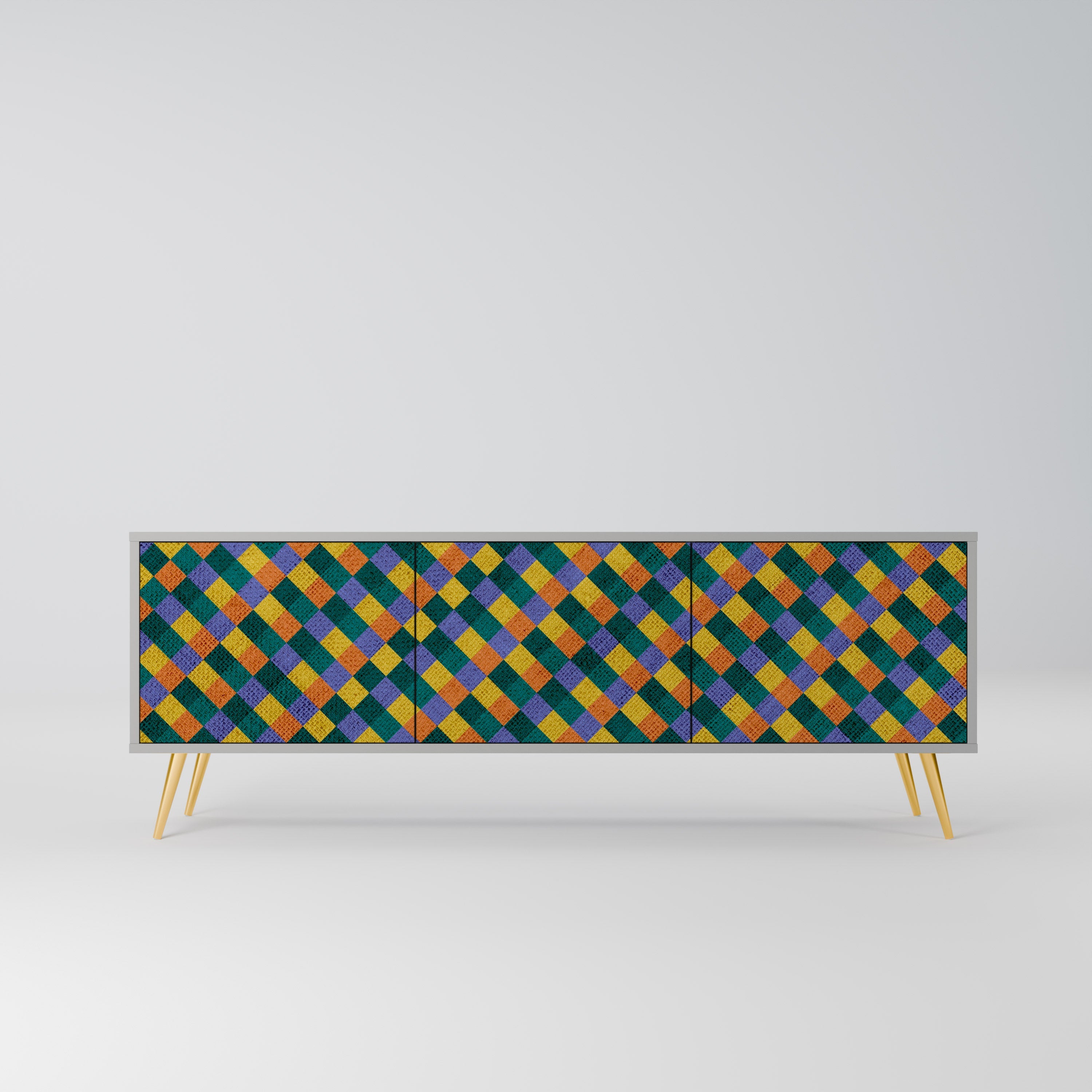 PAINTED SQUARES MIX TV-Lowboard mit 3 Türen in Grau