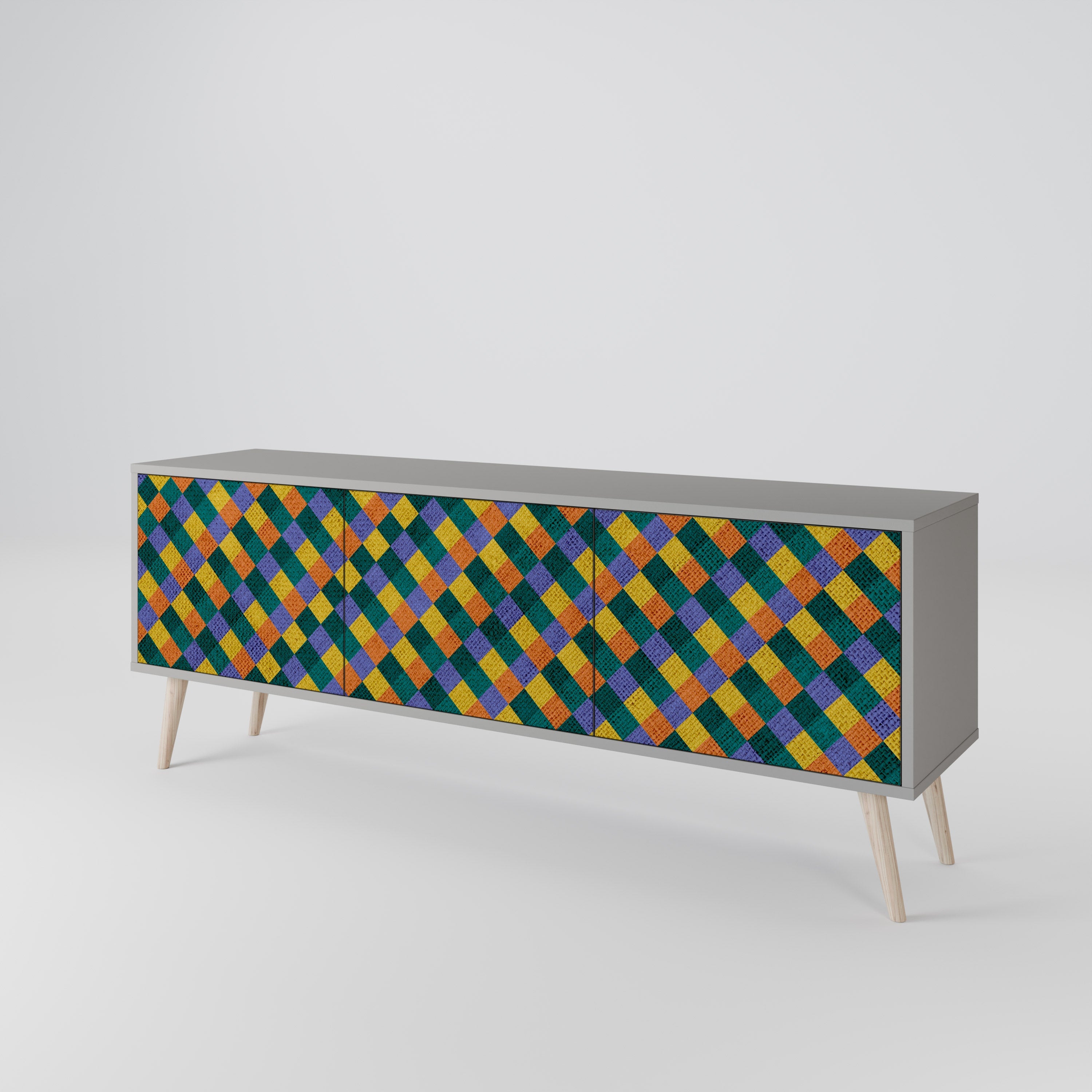 PAINTED SQUARES MIX TV-Lowboard mit 3 Türen in Grau