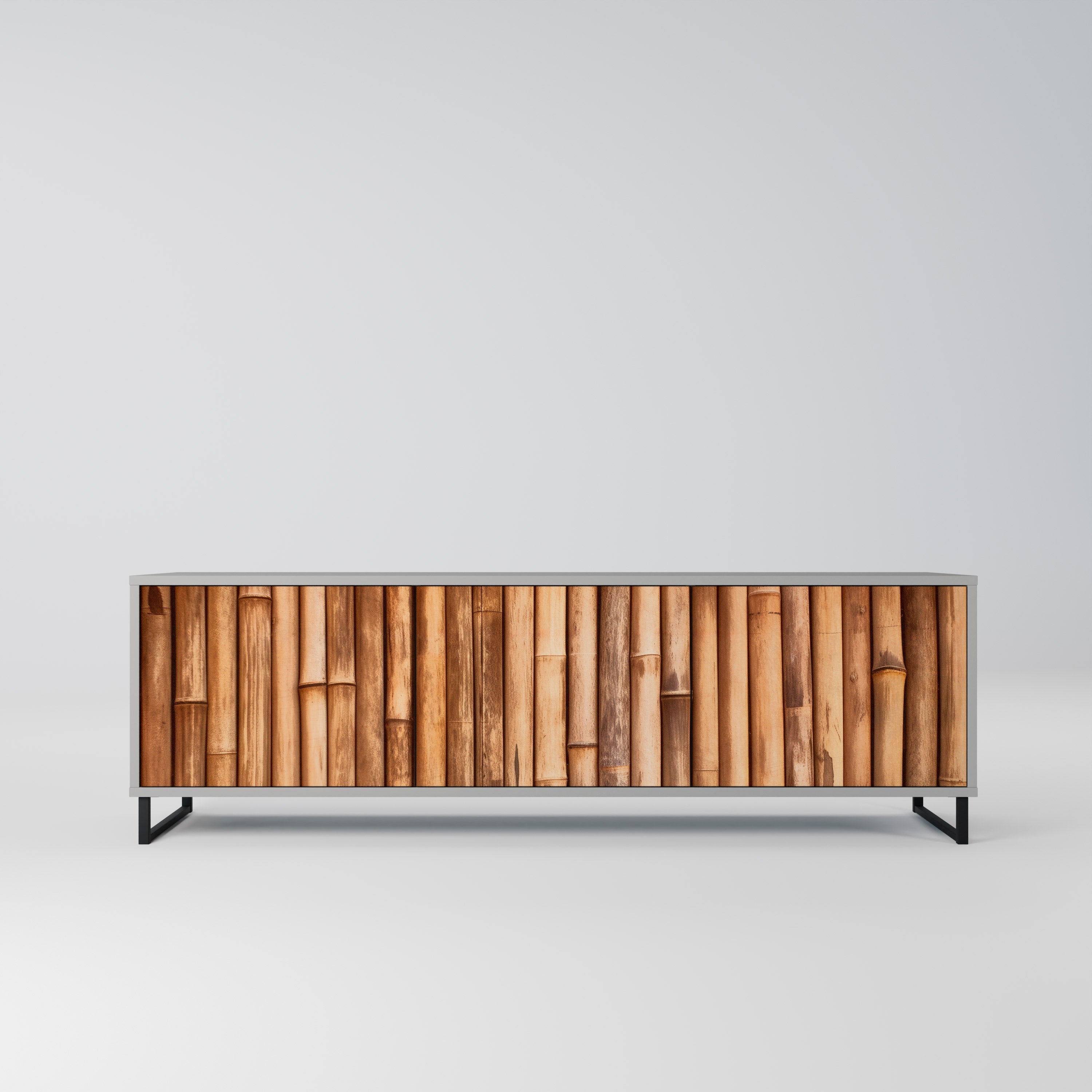 NATURAL WOOD TV-Lowboard mit 3 Türen in Grau