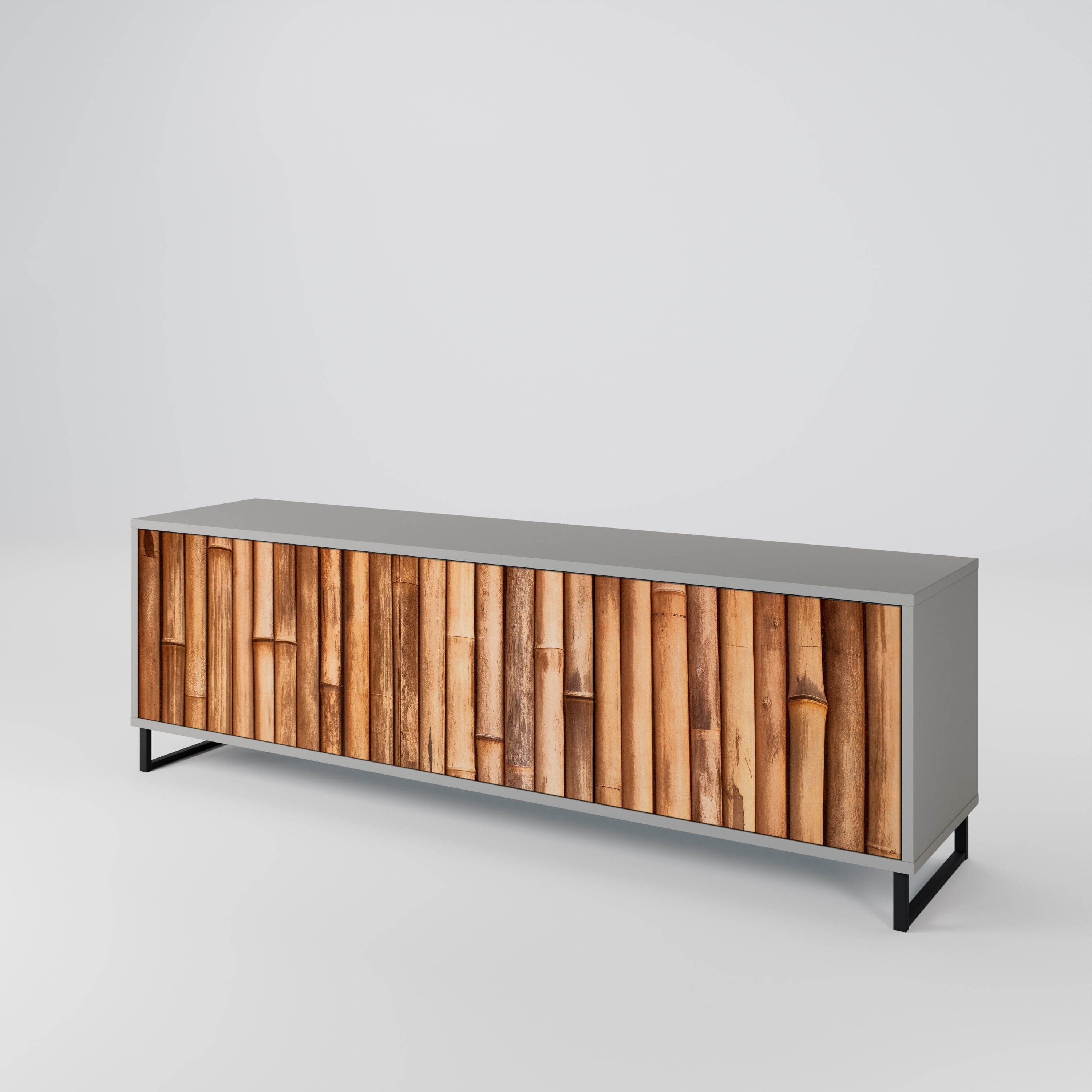 NATURAL WOOD TV-Lowboard mit 3 Türen in Grau