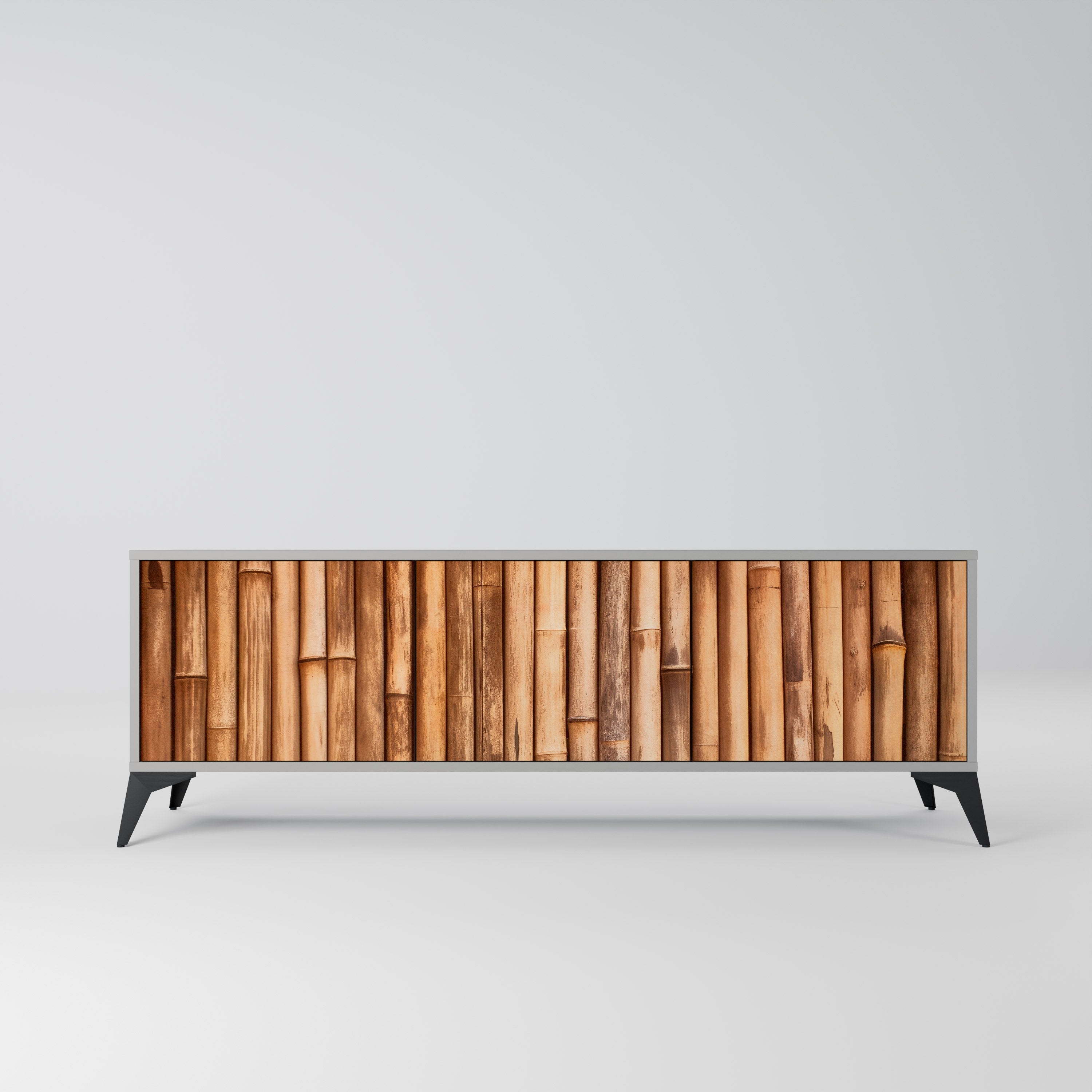 NATURAL WOOD TV-Lowboard mit 3 Türen in Grau