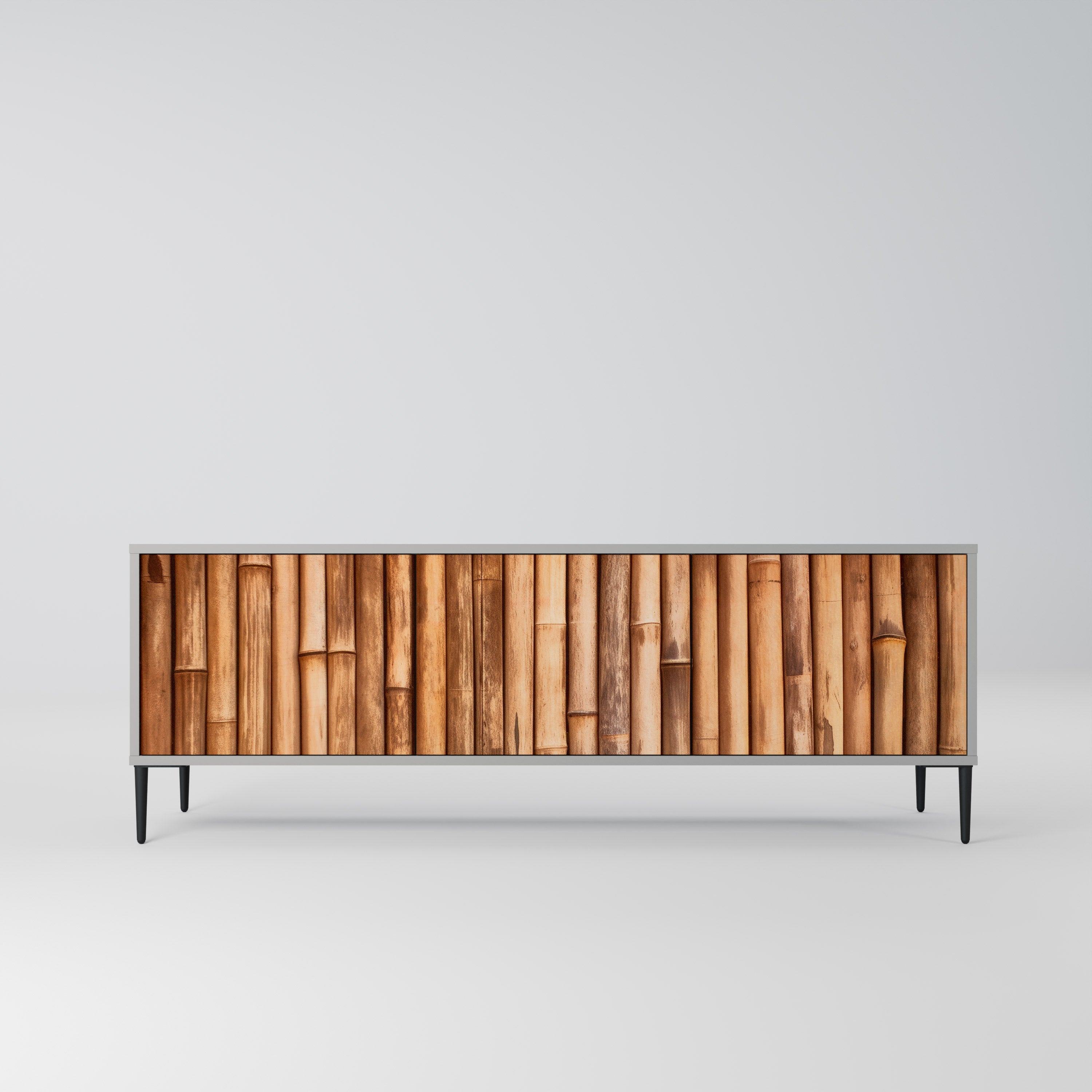 NATURAL WOOD TV-Lowboard mit 3 Türen in Grau