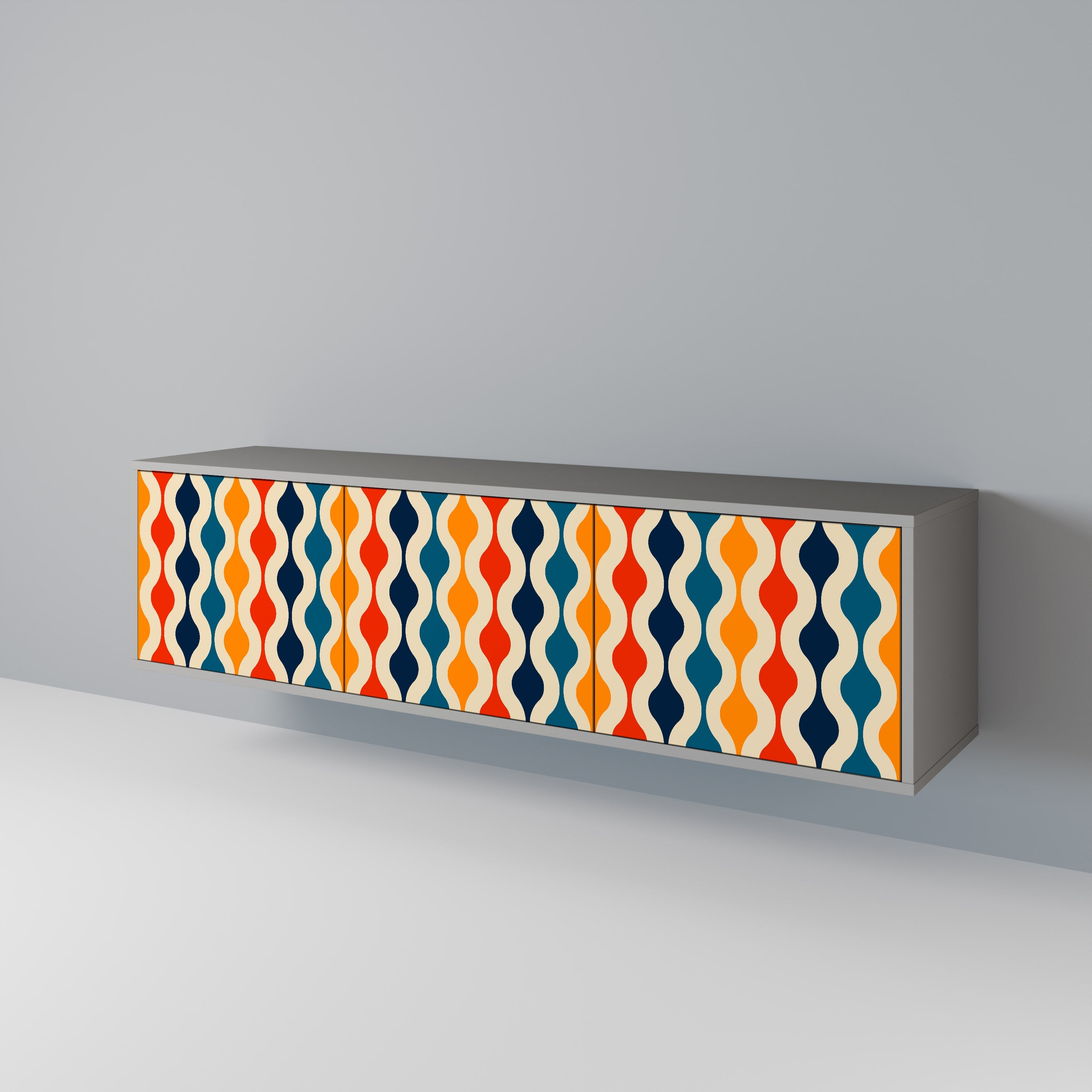 COLORFUL NOSTALGIA TV-Lowboard mit 3 Türen in Grau