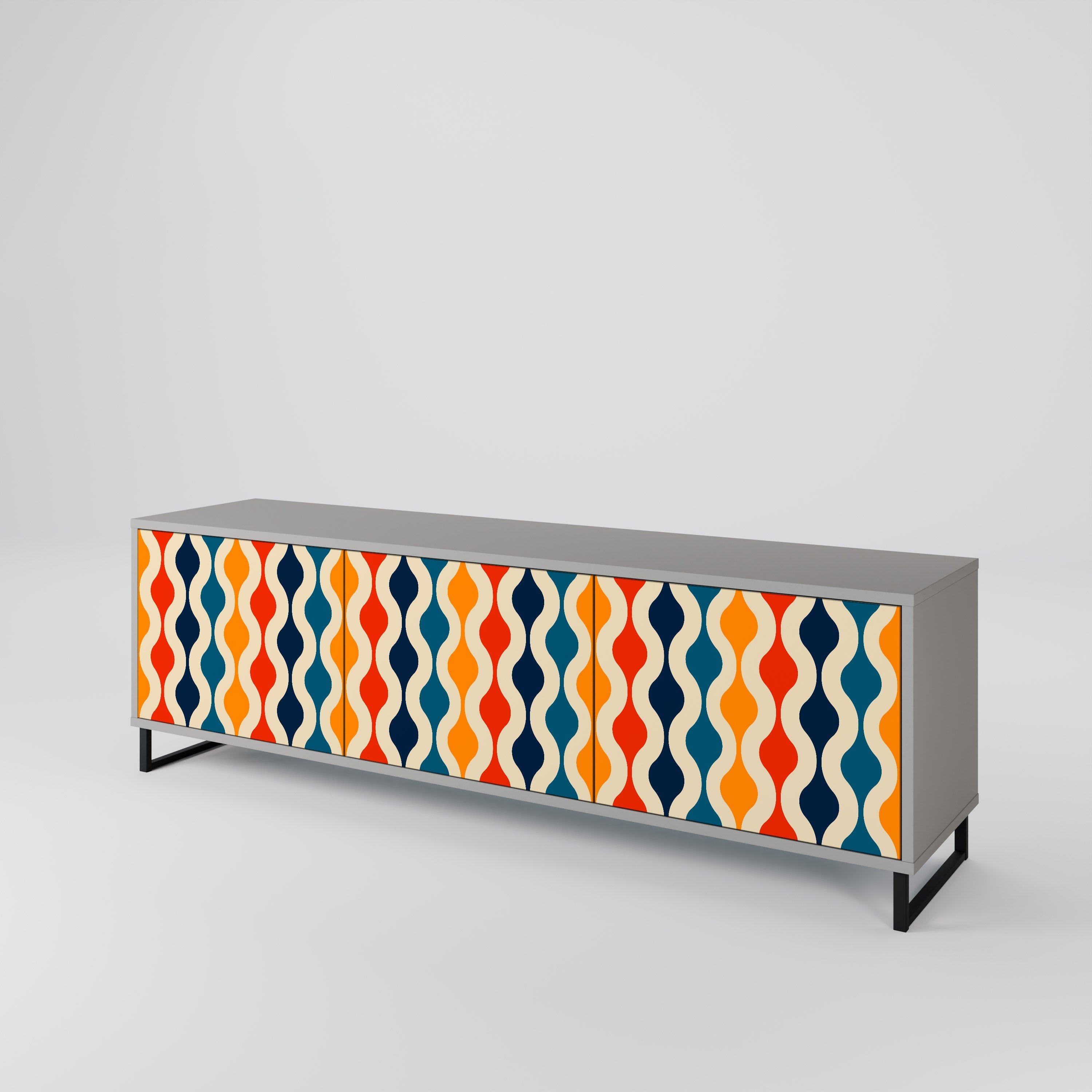 COLORFUL NOSTALGIA TV-Lowboard mit 3 Türen in Grau