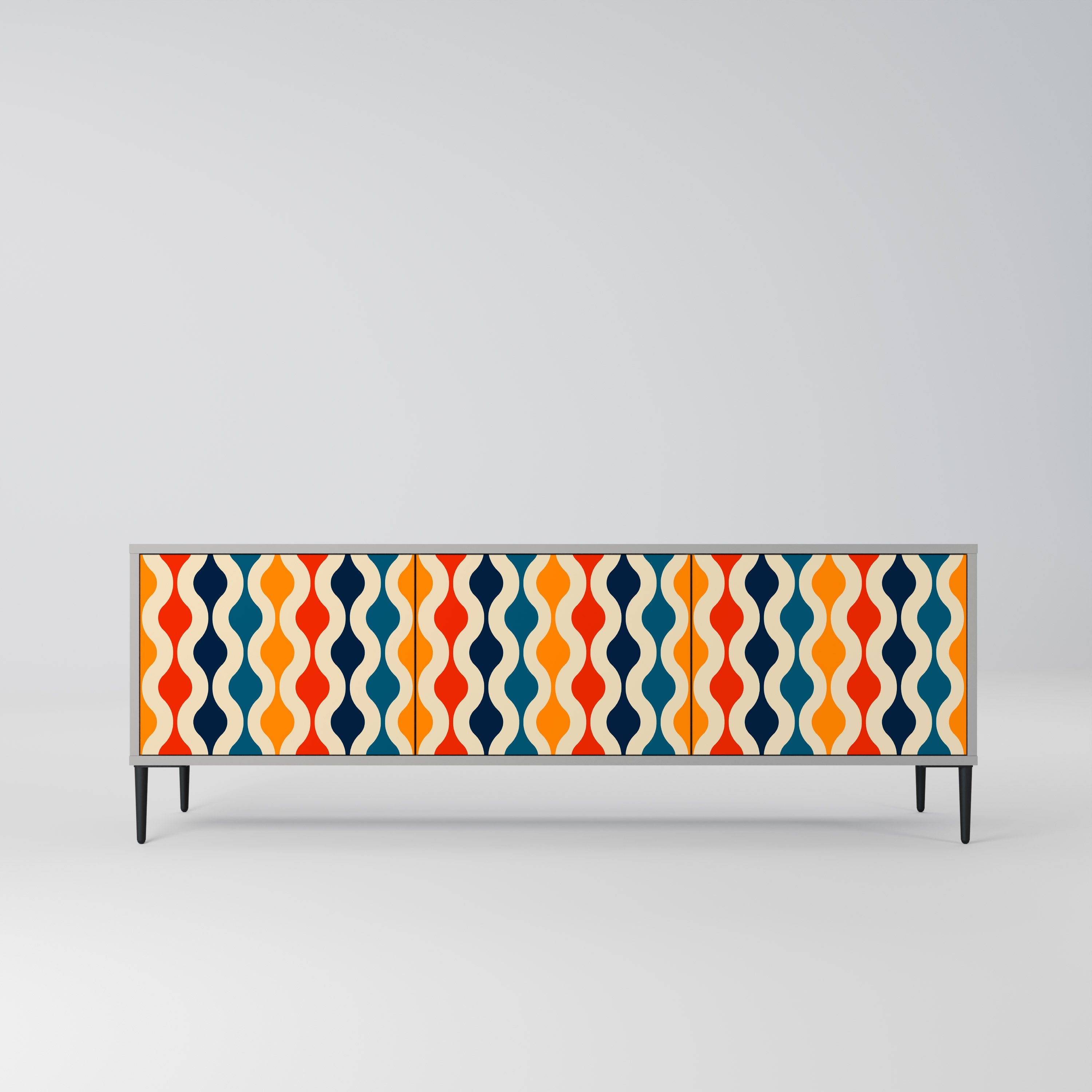 COLORFUL NOSTALGIA TV-Lowboard mit 3 Türen in Grau