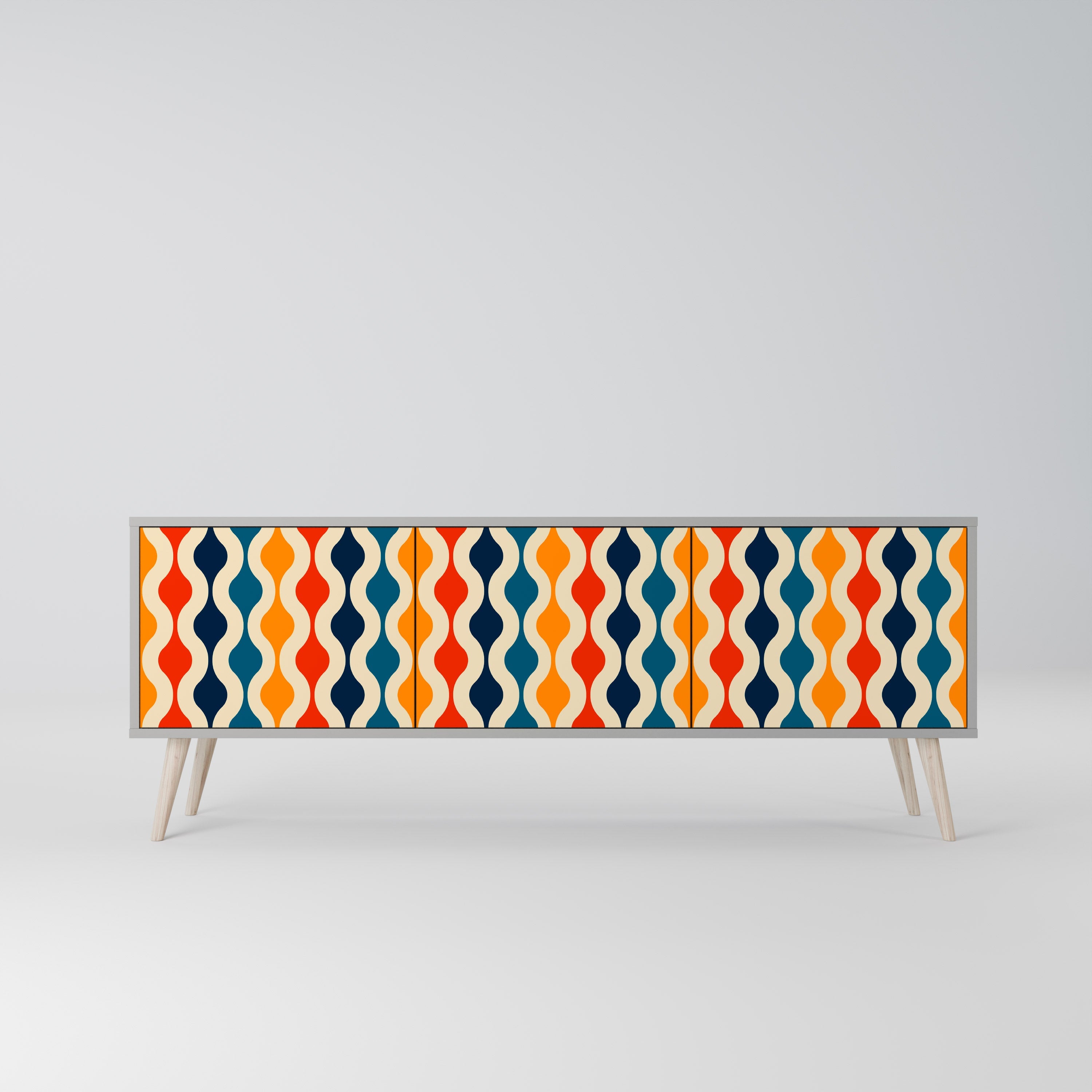 COLORFUL NOSTALGIA TV-Lowboard mit 3 Türen in Grau