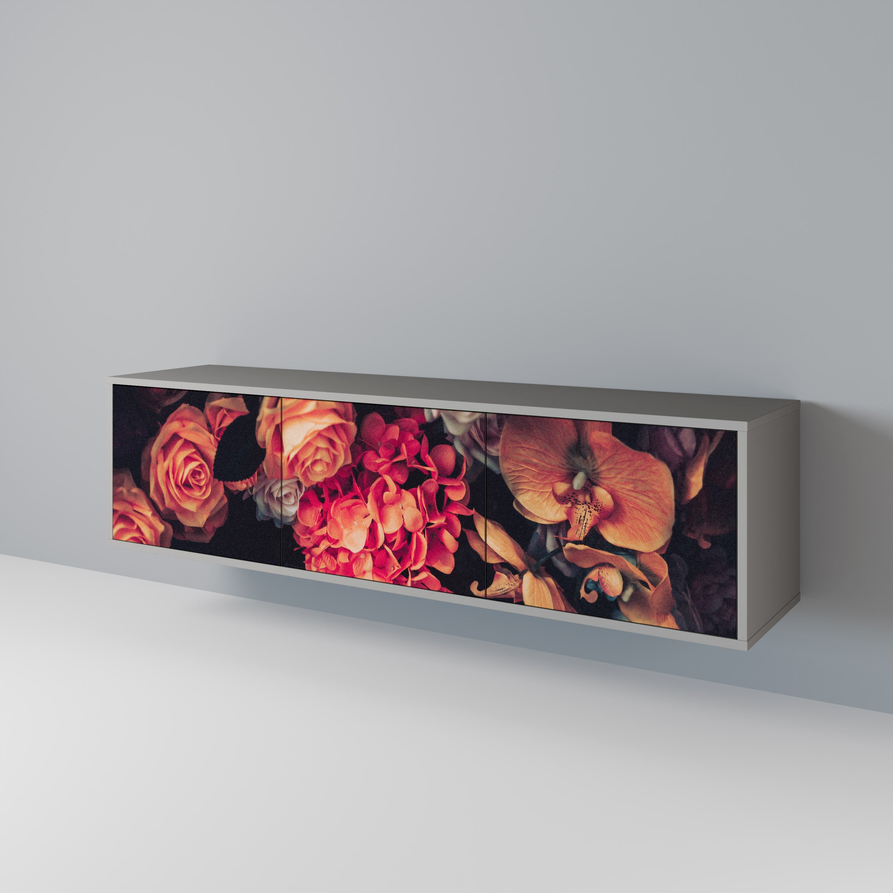 NEVERENDING BLOOM TV-Lowboard mit 3 Türen in Grau